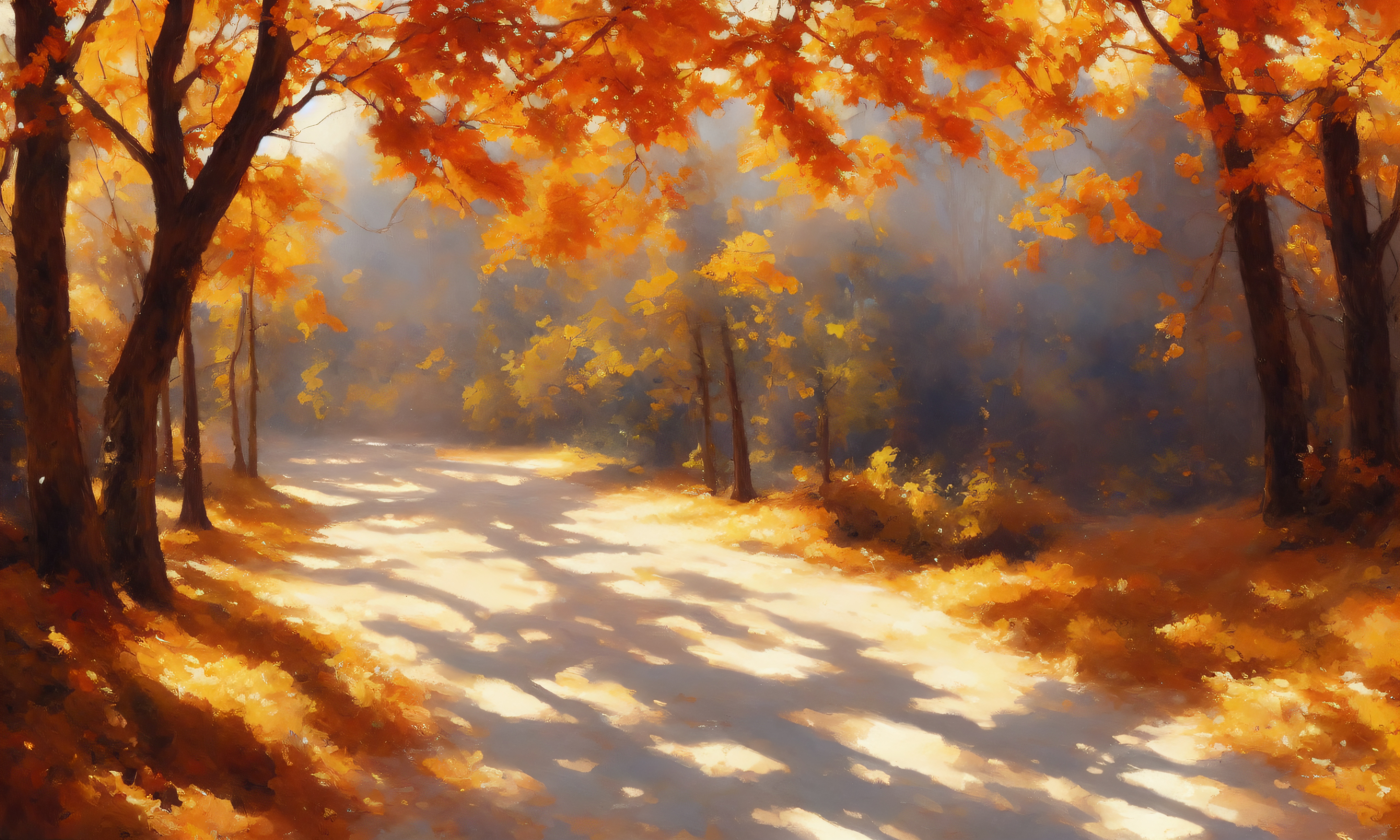 Fall Ai Art Leaves Warm Colors Landscape Trees Nature 5120x3072