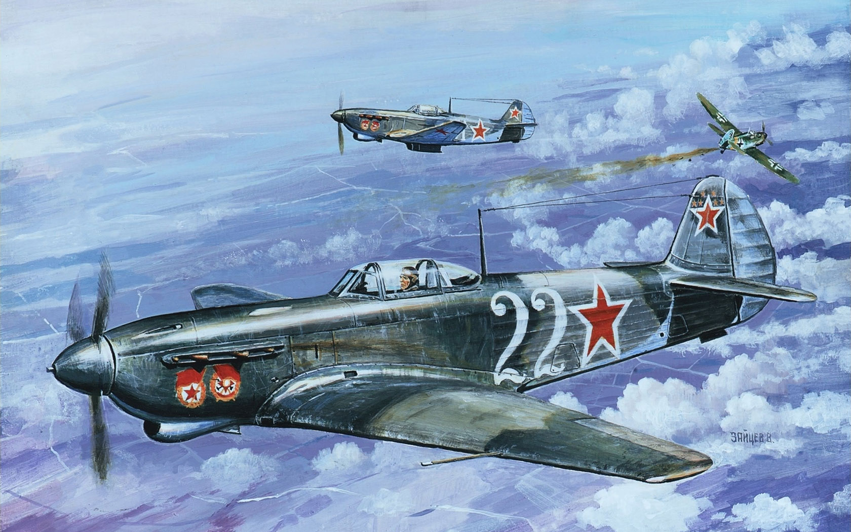 World War Ii War Airplane Aircraft World War Soviet Army USSR Yakovlev Yak 9 Boxart Painting Artwork 1680x1050