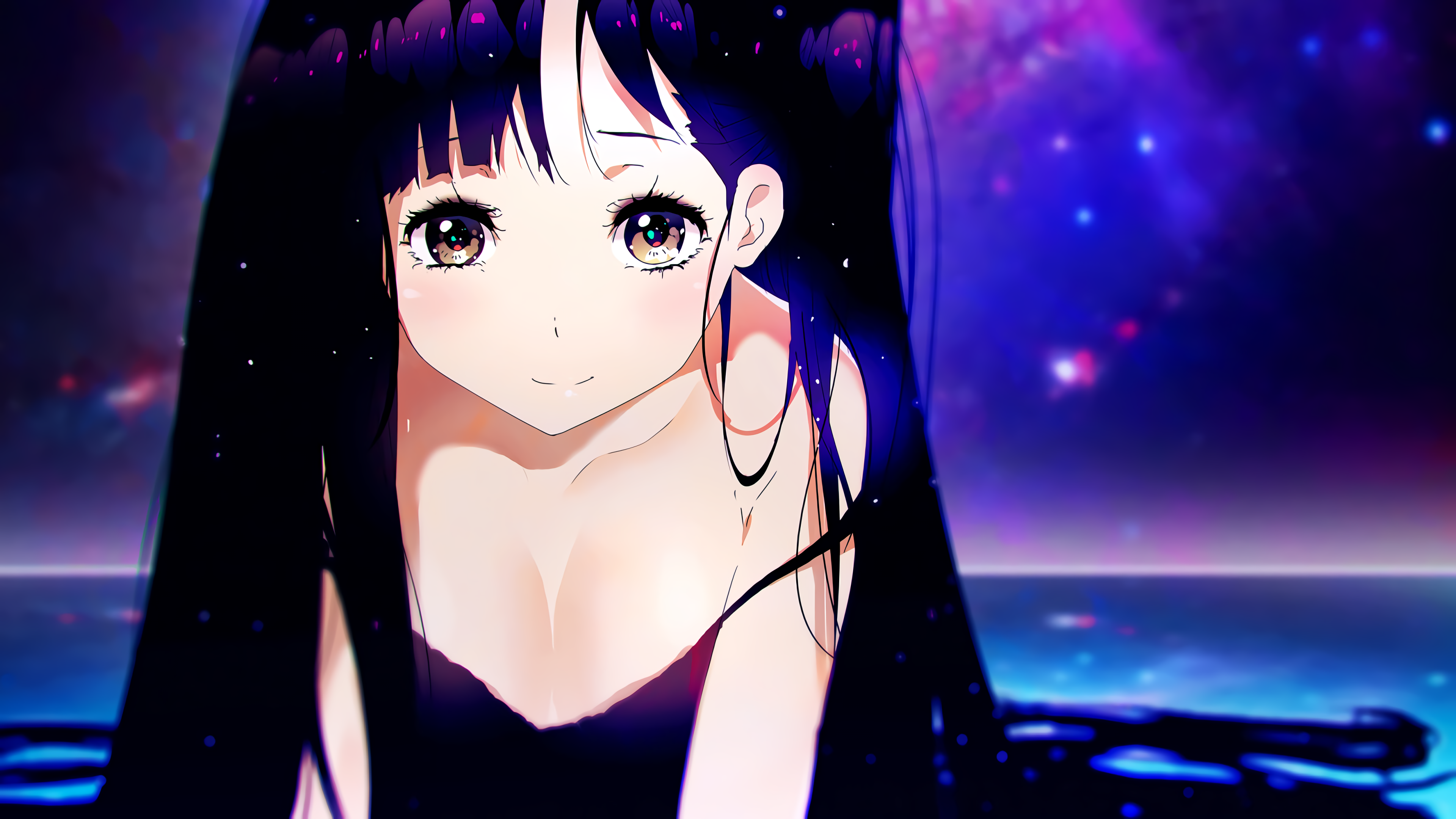 Tom Skender Anime Girls Anime DeviantArt Looking At Viewer Face Closed Mouth Long Hair Dress Purple  3840x2160