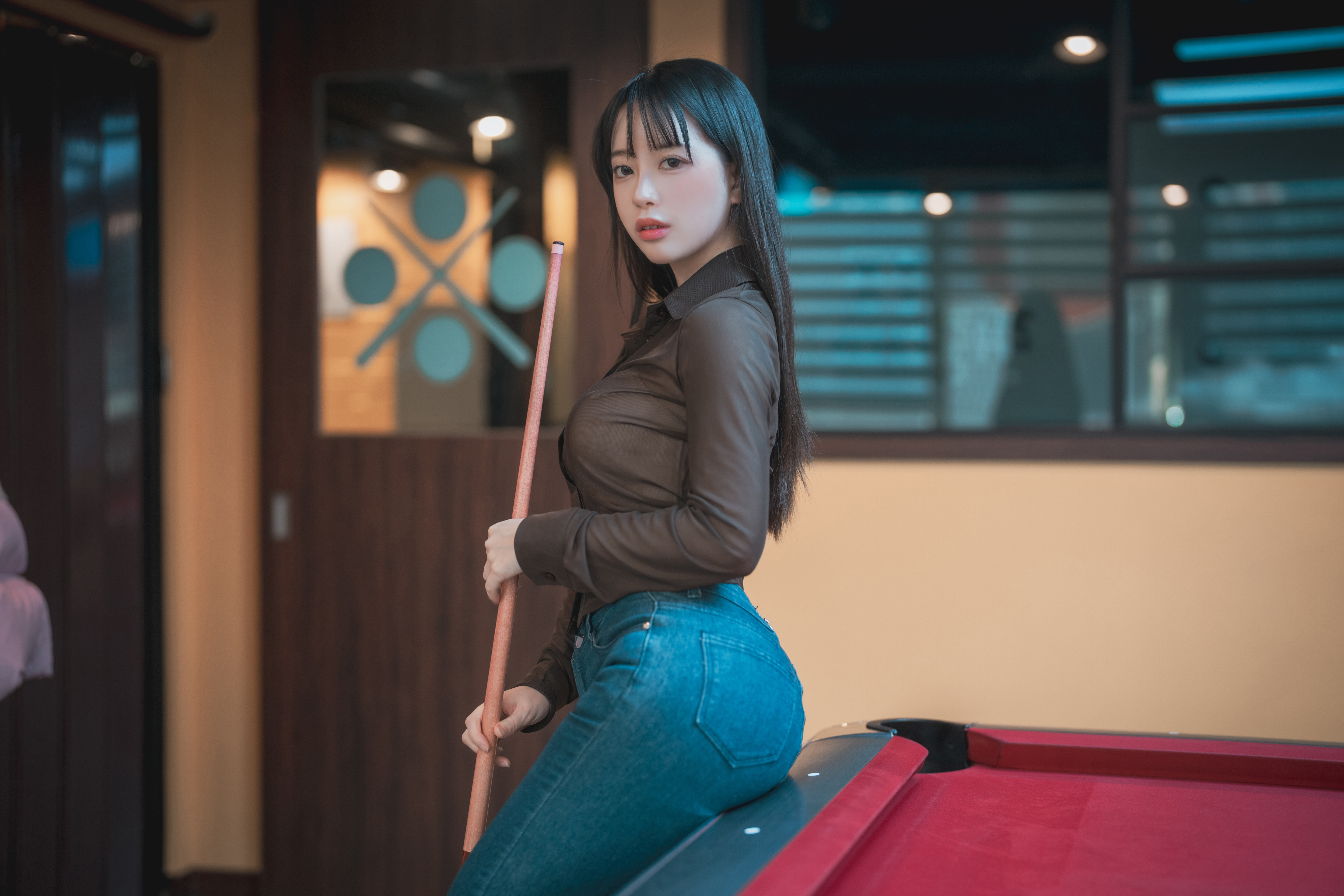 Women Model Asian Women Indoors Billiards Shirt Jeans 5760x3840