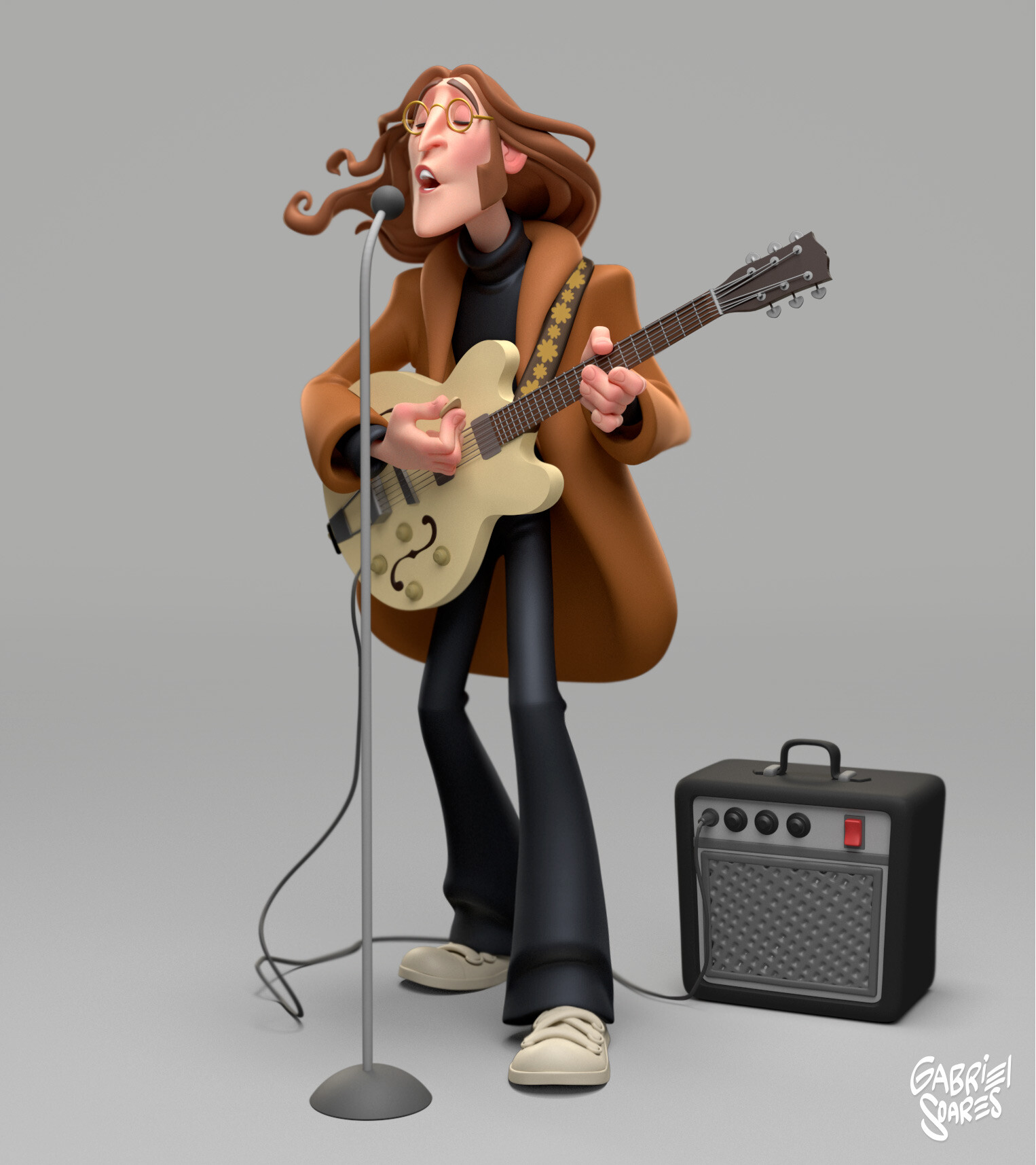 Artwork Digital Art Gabriel Soares John Lennon Guitar Musical Instrument Microphone Glasses 1526x1715
