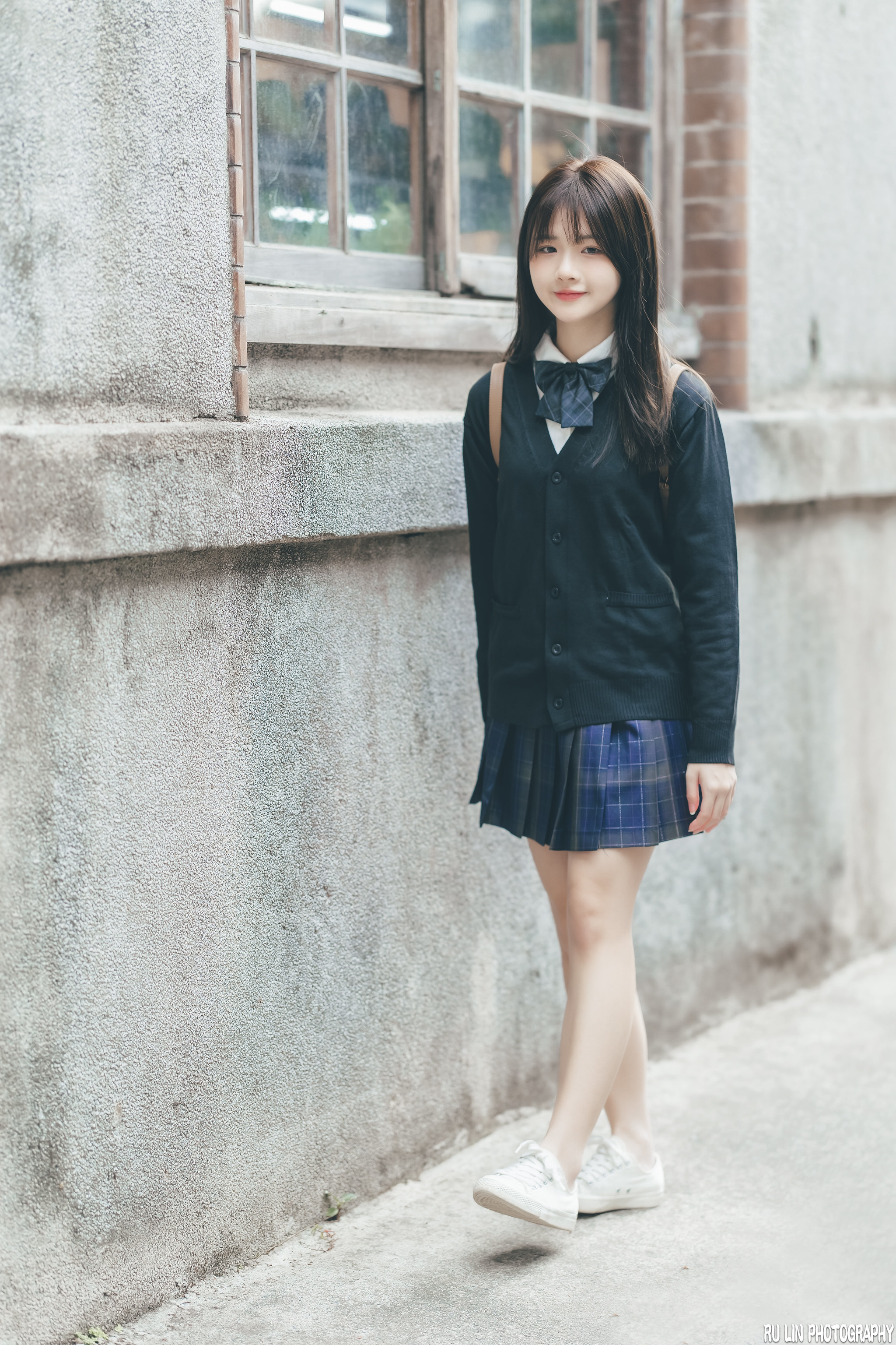 Women Asian Brunette Shirt Skirt Schoolgirl Walking Smiling Outdoors Ru Lin 2048x3072
