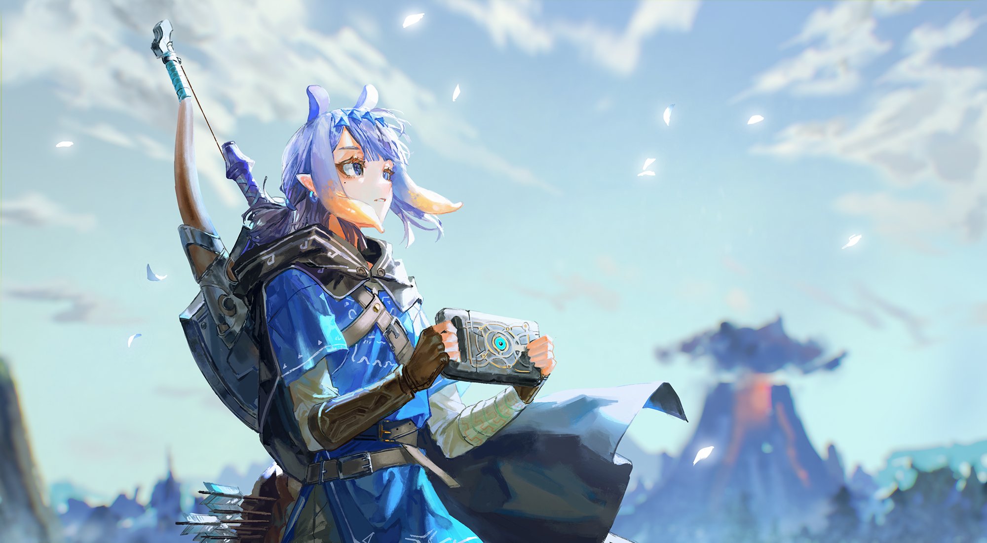 Hololive Hololive English Ninomae Inanis Zelda Breath Of The Wild Bow Sword Shield Arrows Pointy Ear 2000x1102