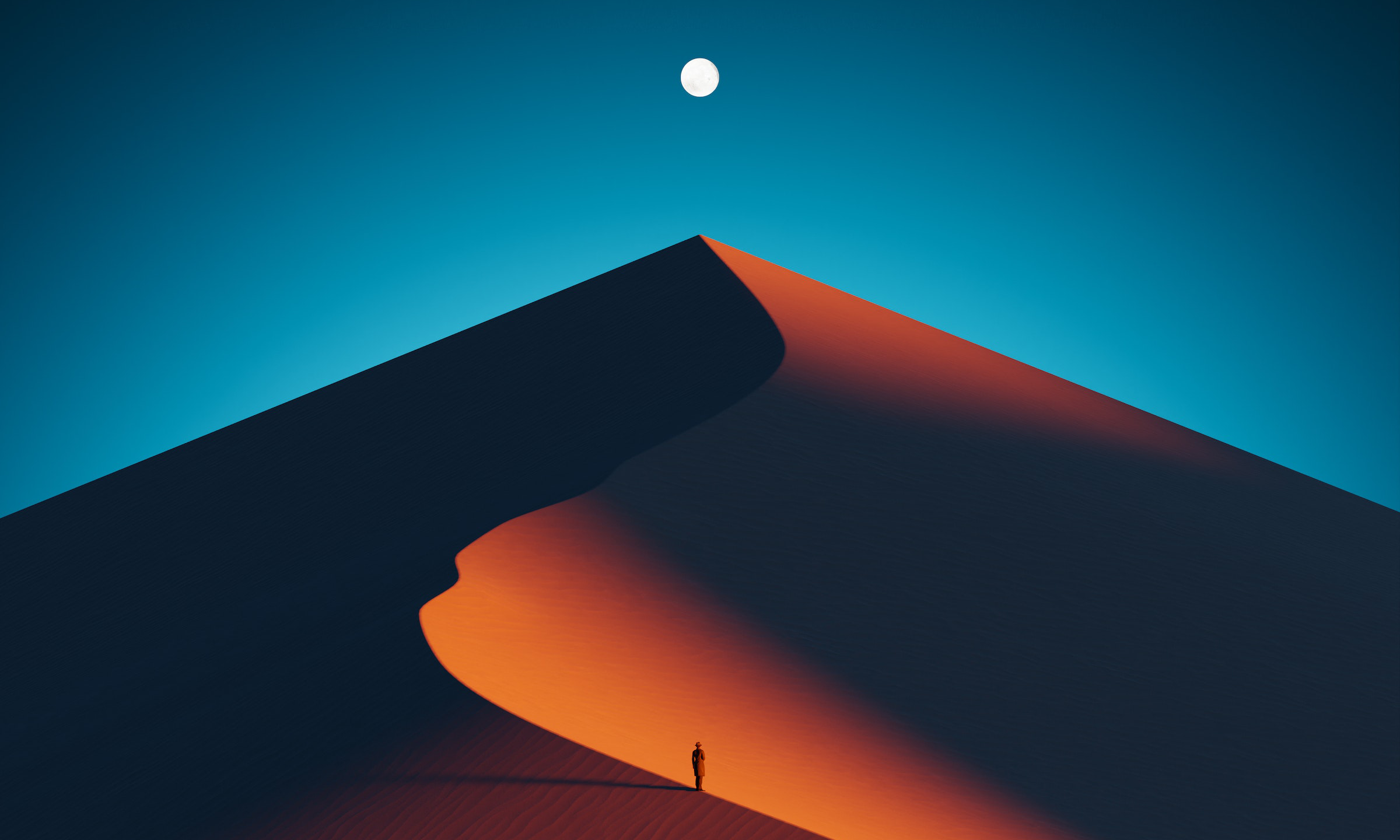 Digital Art Artwork Illustration Dunes Desert Landscape Sand Night Nightscape Nature Moon Simple Bac 2400x1440
