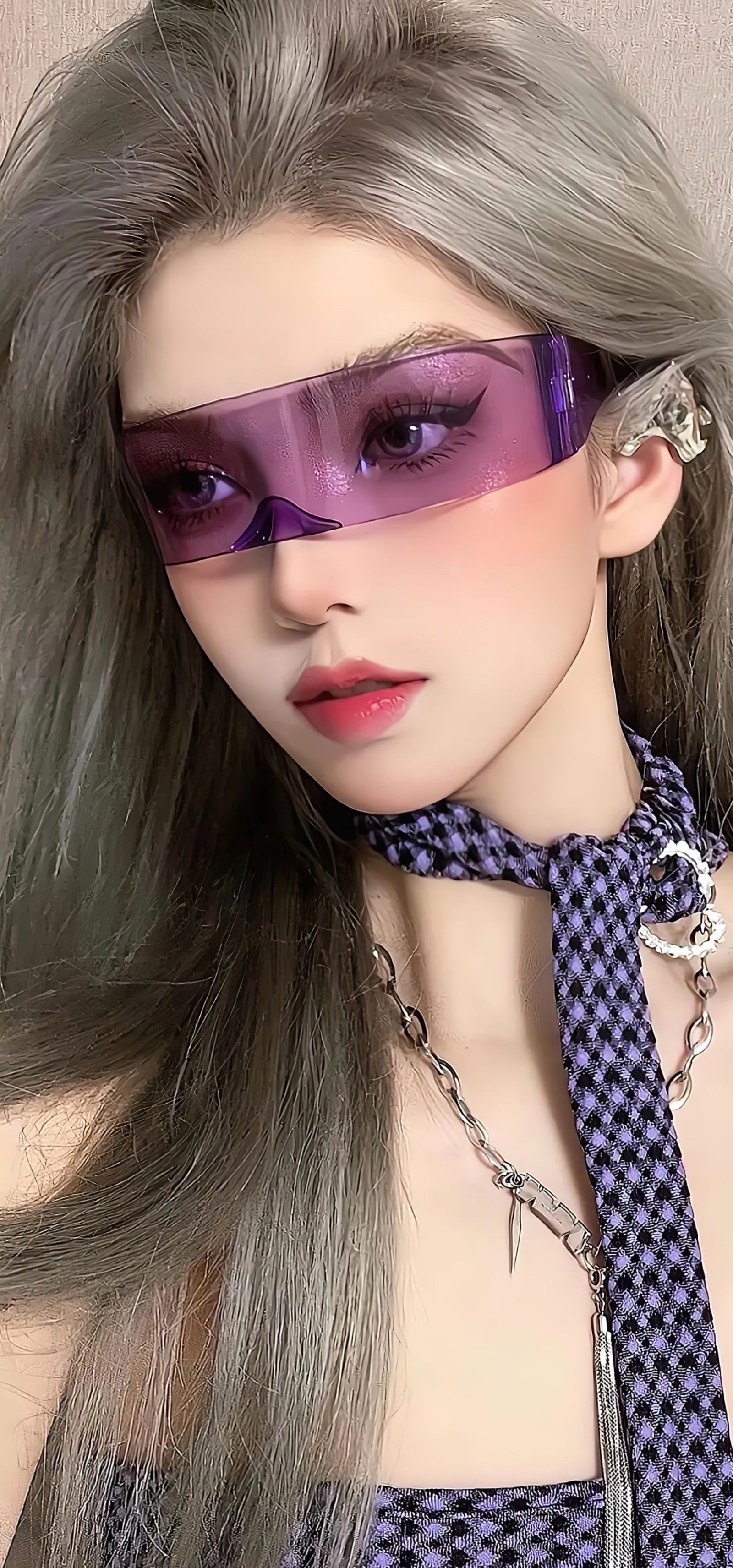 Women Long Hair Scarf 3D CGi Juicy Lips Asian 1600x3423