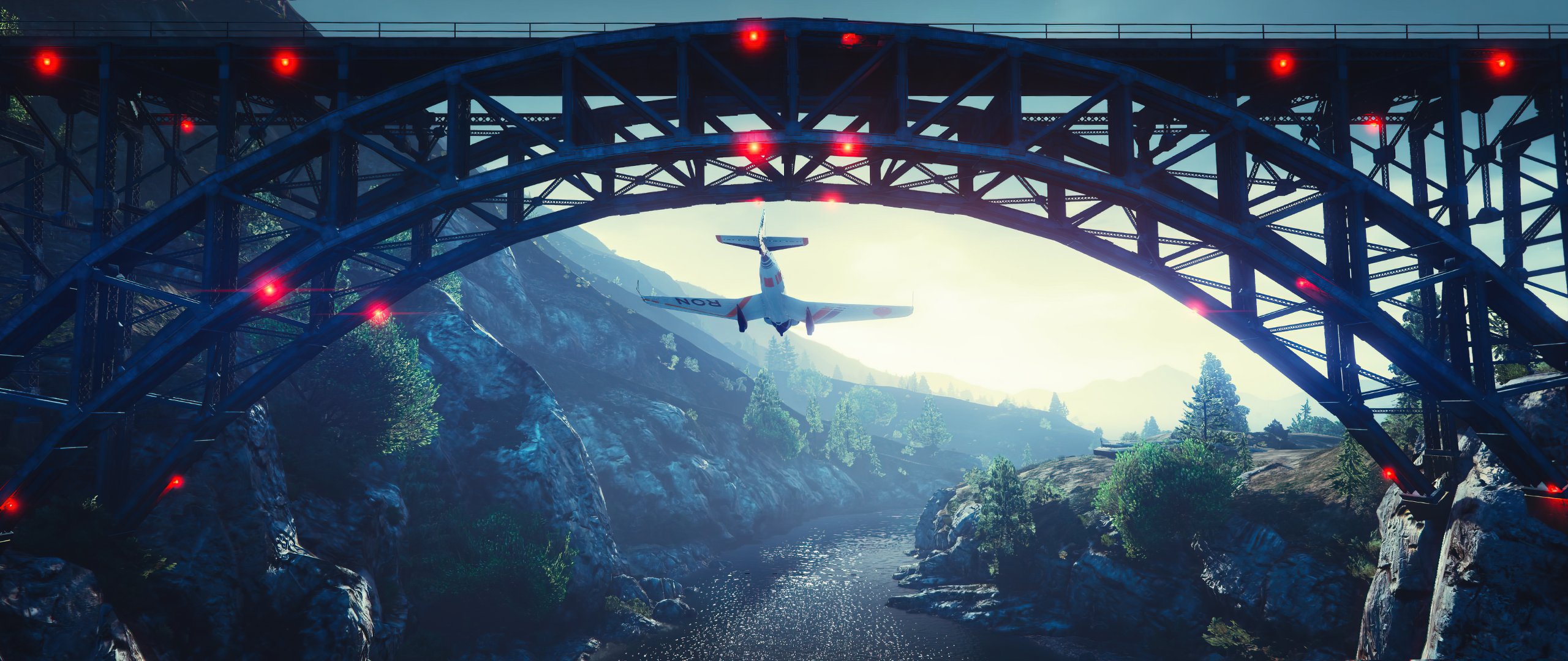 Grand Theft Auto V Planes Rockstar Games CGi Aircraft Bridge Video Games 2560x1080