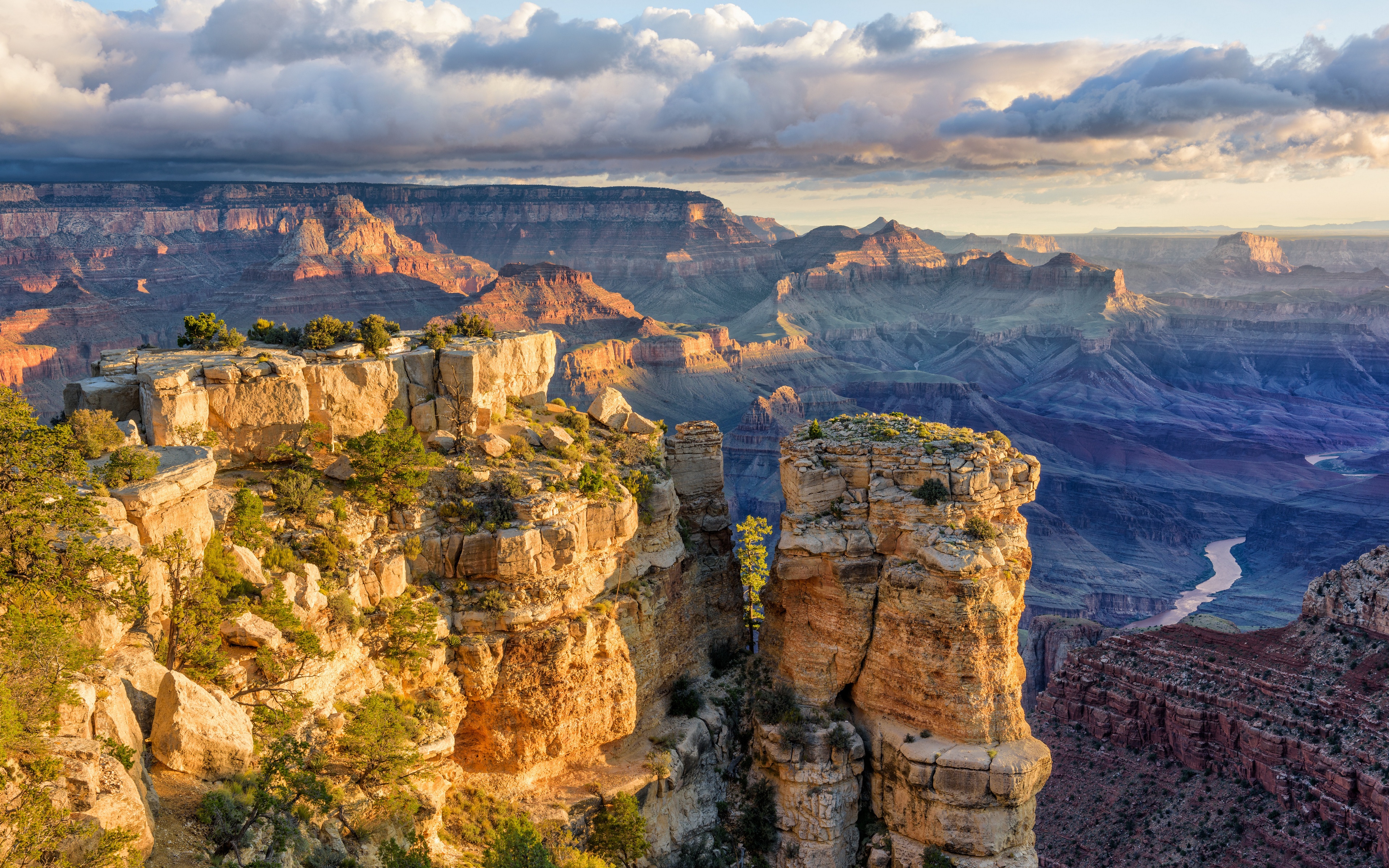 USA Grand Canyon Mountains Nature Landscape Sky Clouds Desert Rock Stones River 3840x2400