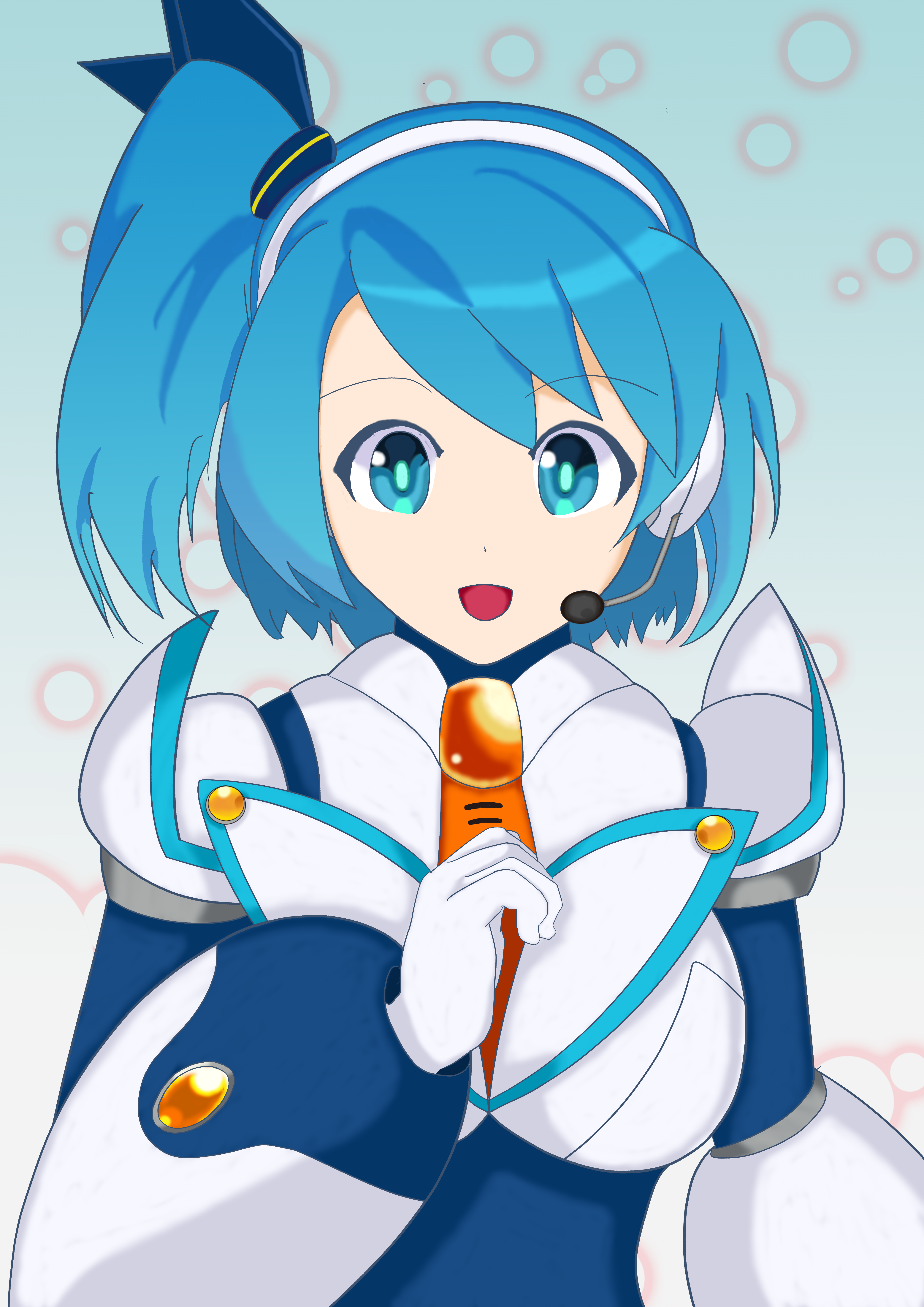Anime Anime Girls Mega Man X Rockman X DiVE RiCO Rockman X DiVE Long Hair Long Sleeves Blue Hair Sol 4961x7016