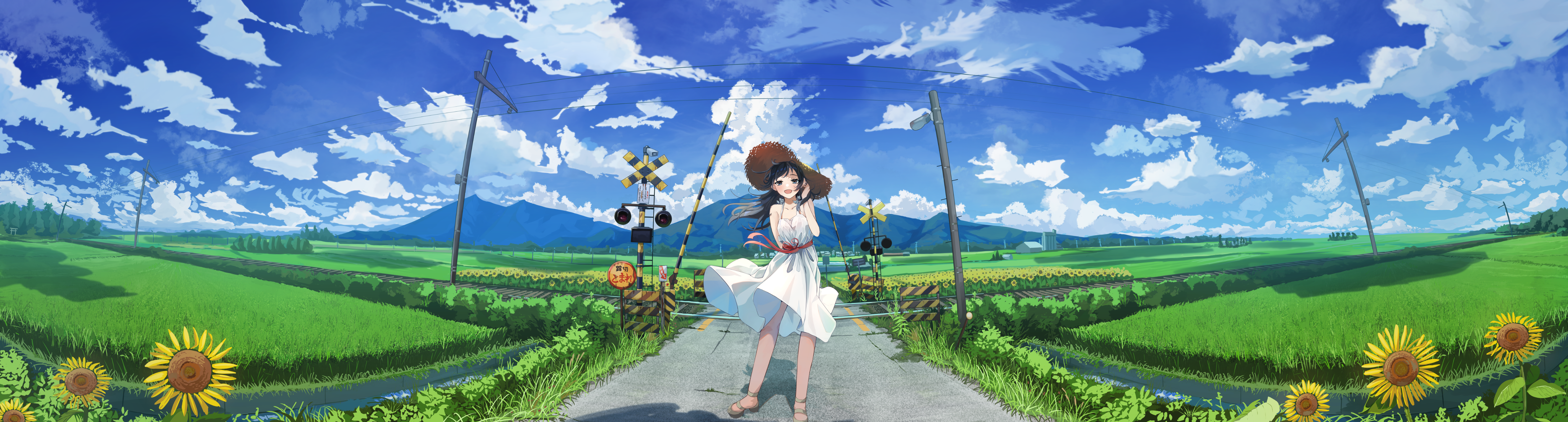 Anime Anime Girls Original Characters Solo Artwork Digital Art Fan Art Dandelion Hat Straw Hat 5668x1527