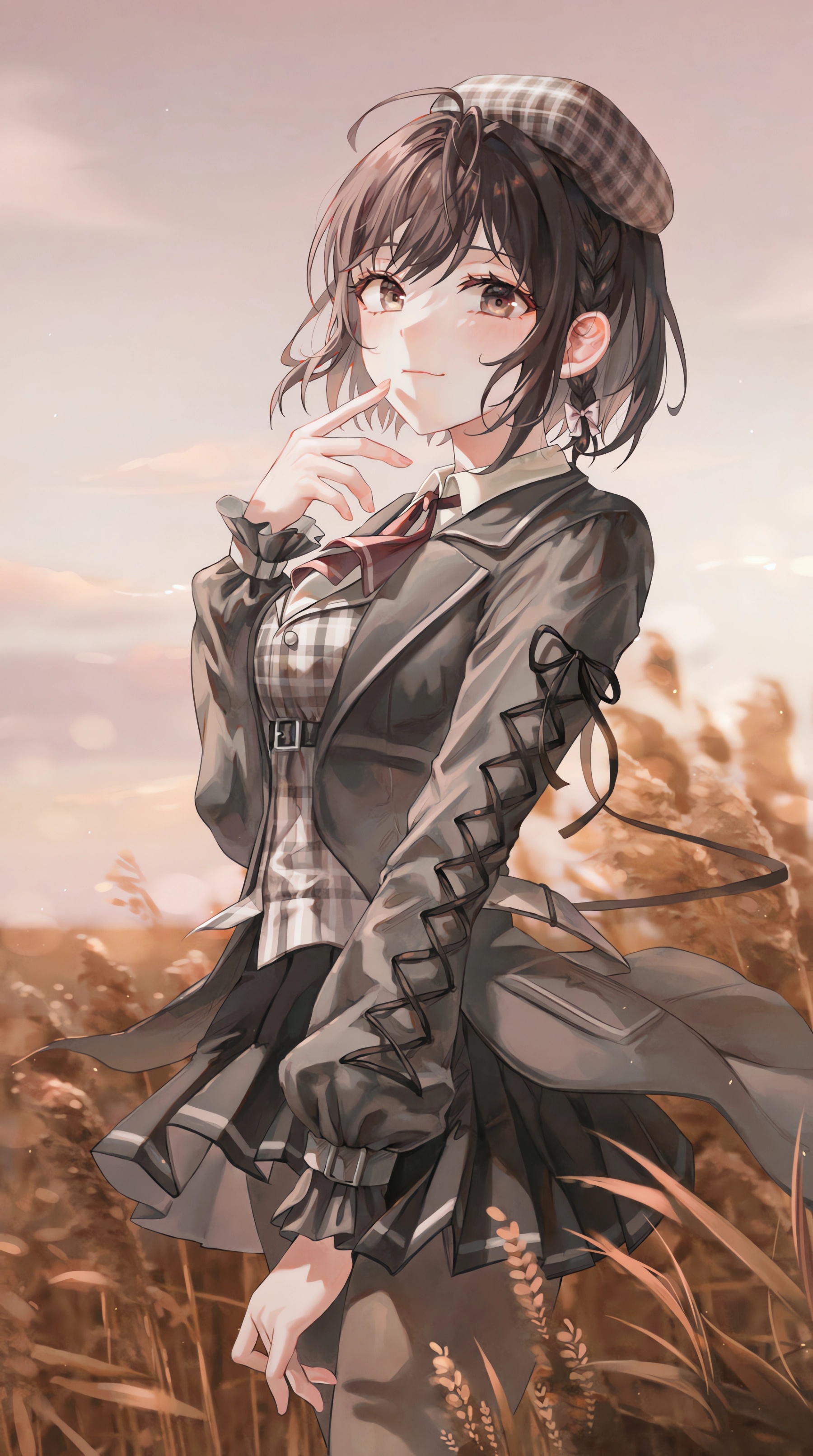 Anime Anime Girls Portrait Display Smiling Short Hair Standing Looking At Viewer Hat Wheat Text 1800x3222