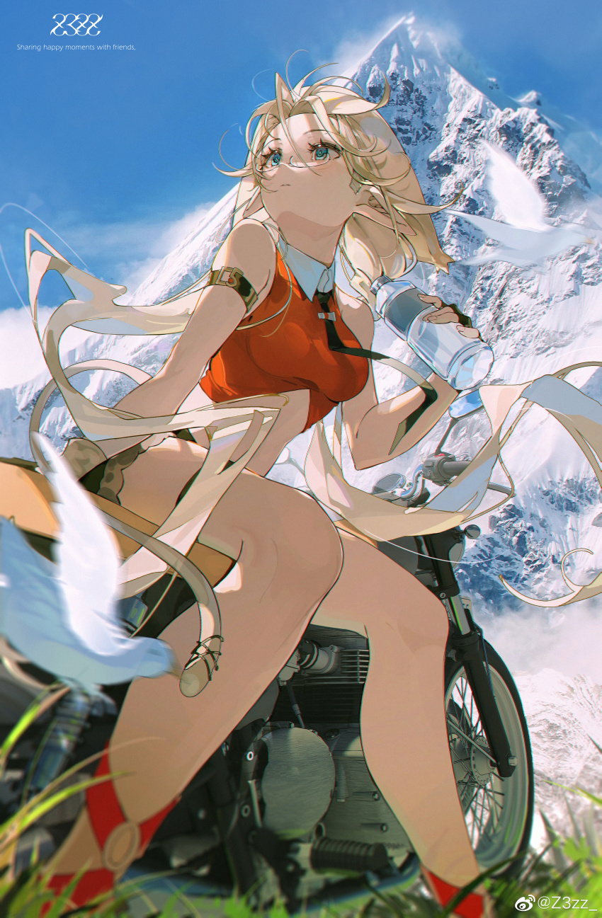 Anime Girls Mountains Portrait Display Long Hair Blonde Looking Up Women Outdoors Sky Women With Mot 850x1297