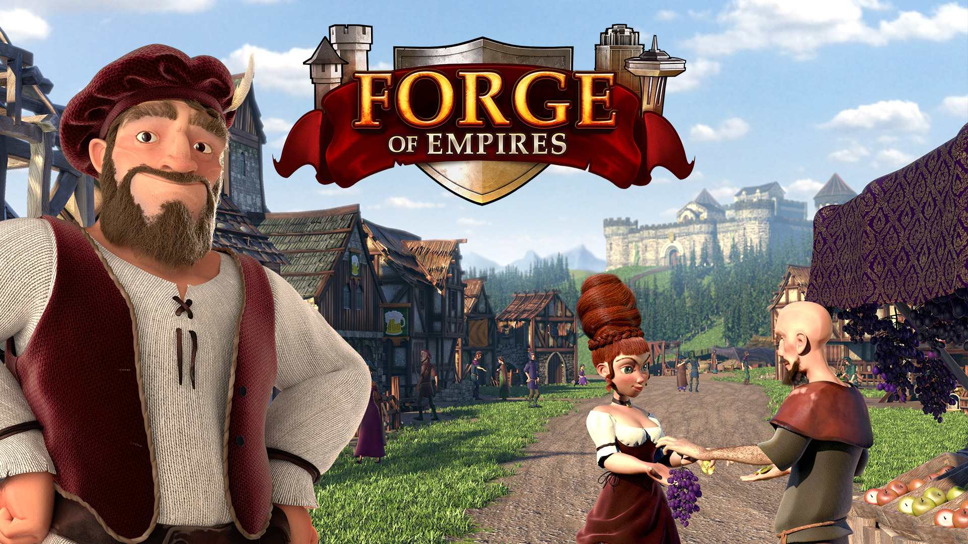 Video Games Forge Of Empires Village Men Women House Dirt Road Castle Middle Ages Grapes Video Game  1920x1080
