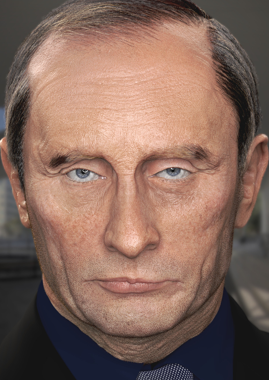 Vladimir Putin CGi Looking At Viewer Face Cropped Political Figure Celebrity Renju Bosco Blurry Back 930x1315