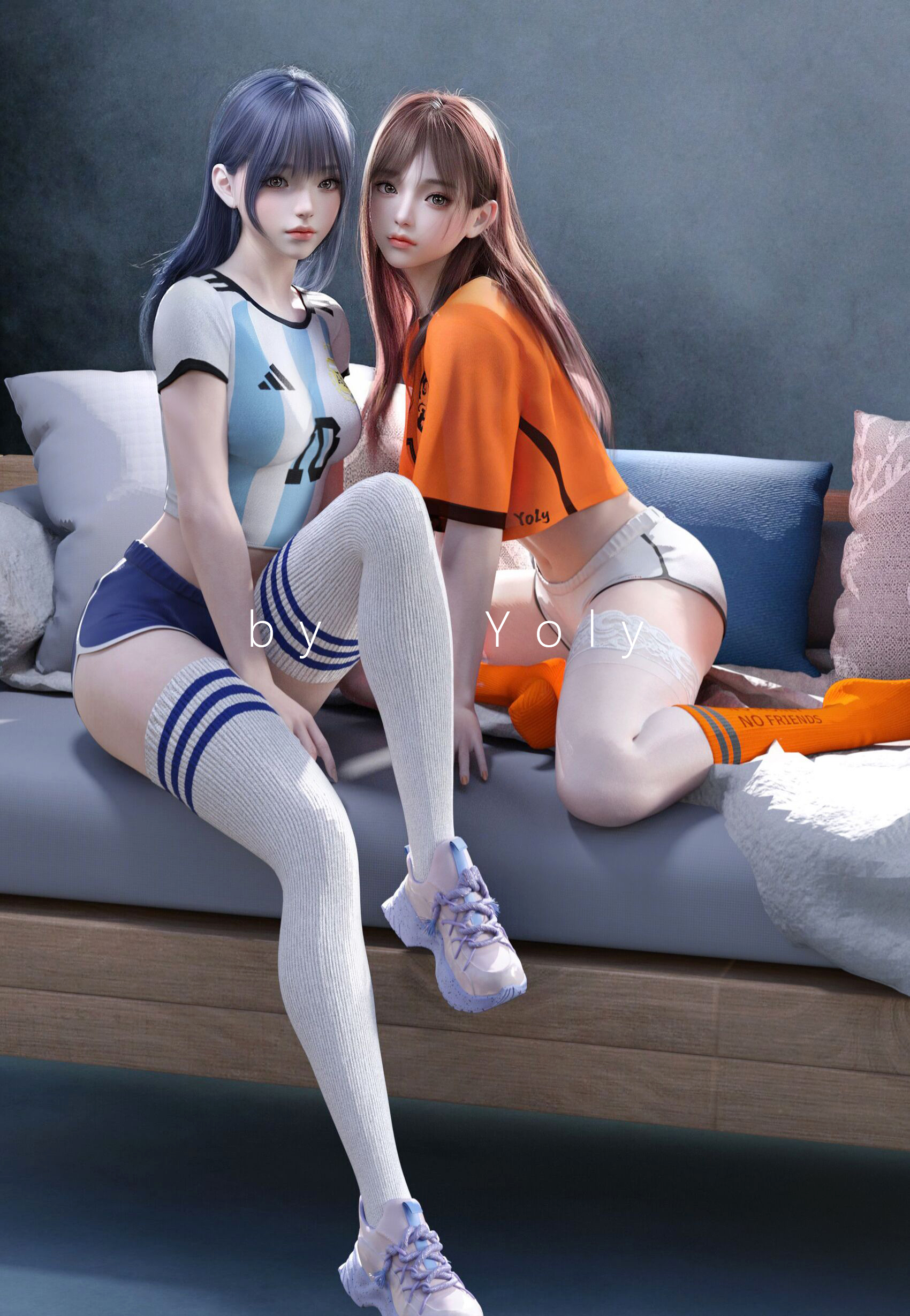 Yoly Argentina Netherlands Soccer Soccer Girls Asian Asian Cosplayer CGi Digital Art Artwork Vertica 1700x2458