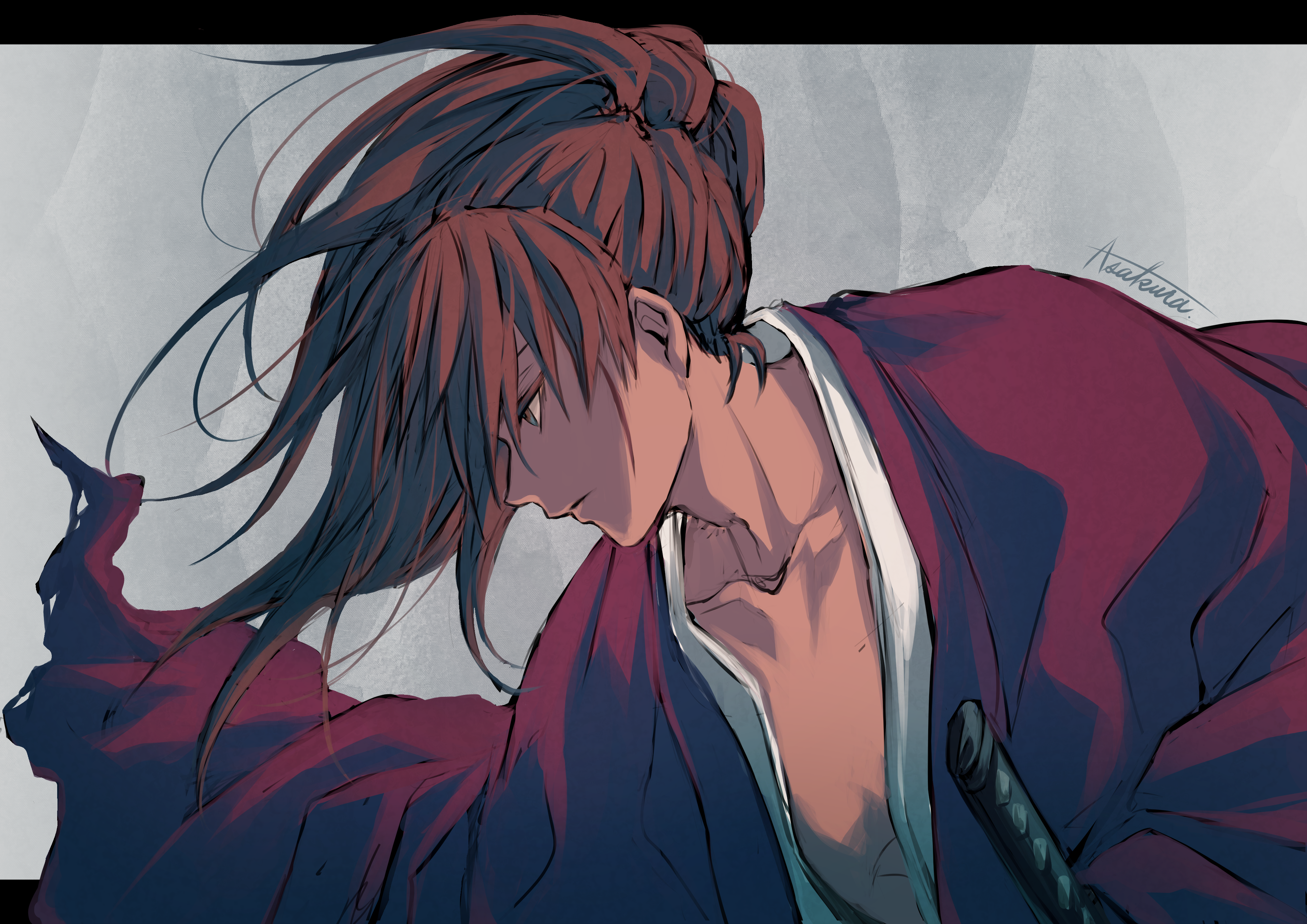 Rurouni Kenshin Kenshin Himura Katana Anime Men Long Hair Simple Background Minimalism 4093x2894