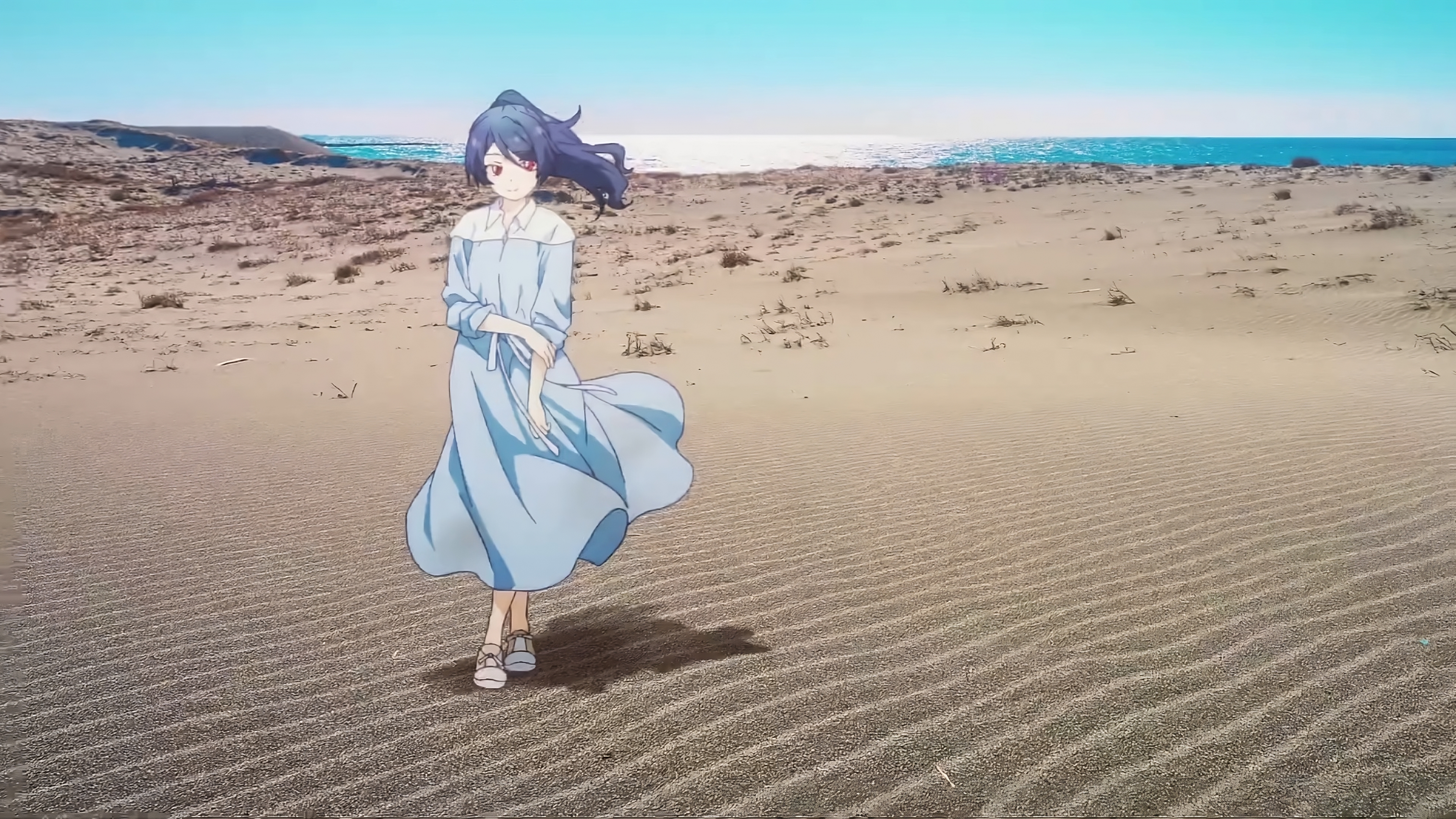 The Dreaming Boy Is A Realist Anime Anime Girls Anime Screenshot Long Hair Standing Dress Desert Loo 3840x2160
