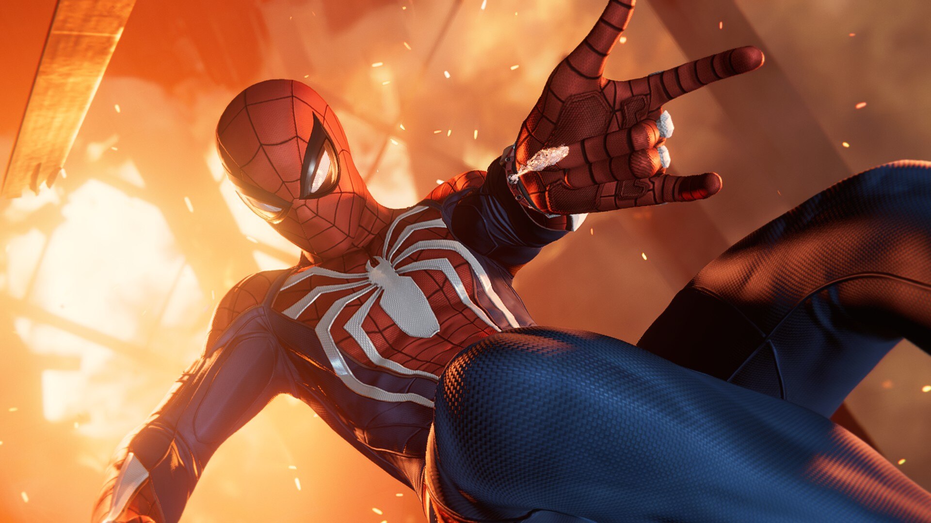 Spider Man Spider Man 2018 Marvel Comics Bodysuit PlayStation Explosion CGi Superhero 1920x1080