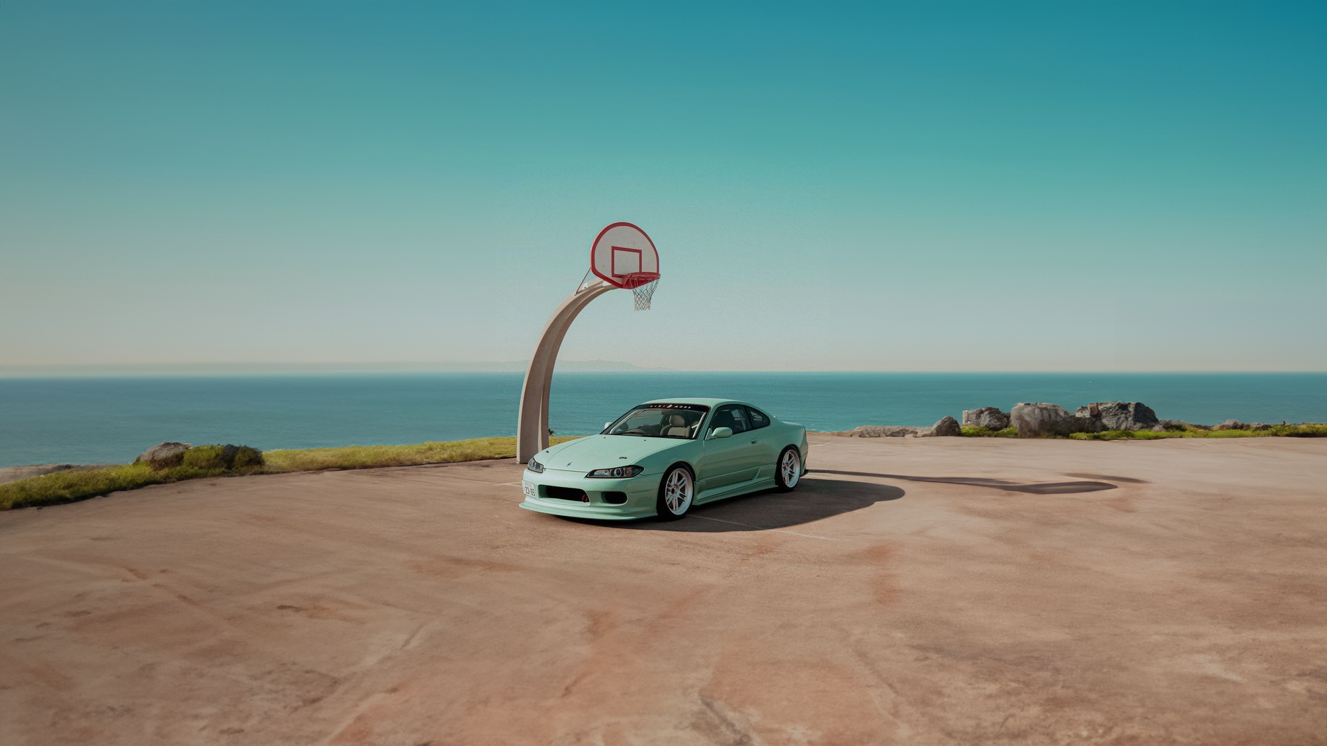 Car Basketball Front Angle View Simple Background Minimalism Nissan Silvia S15 1920x1080