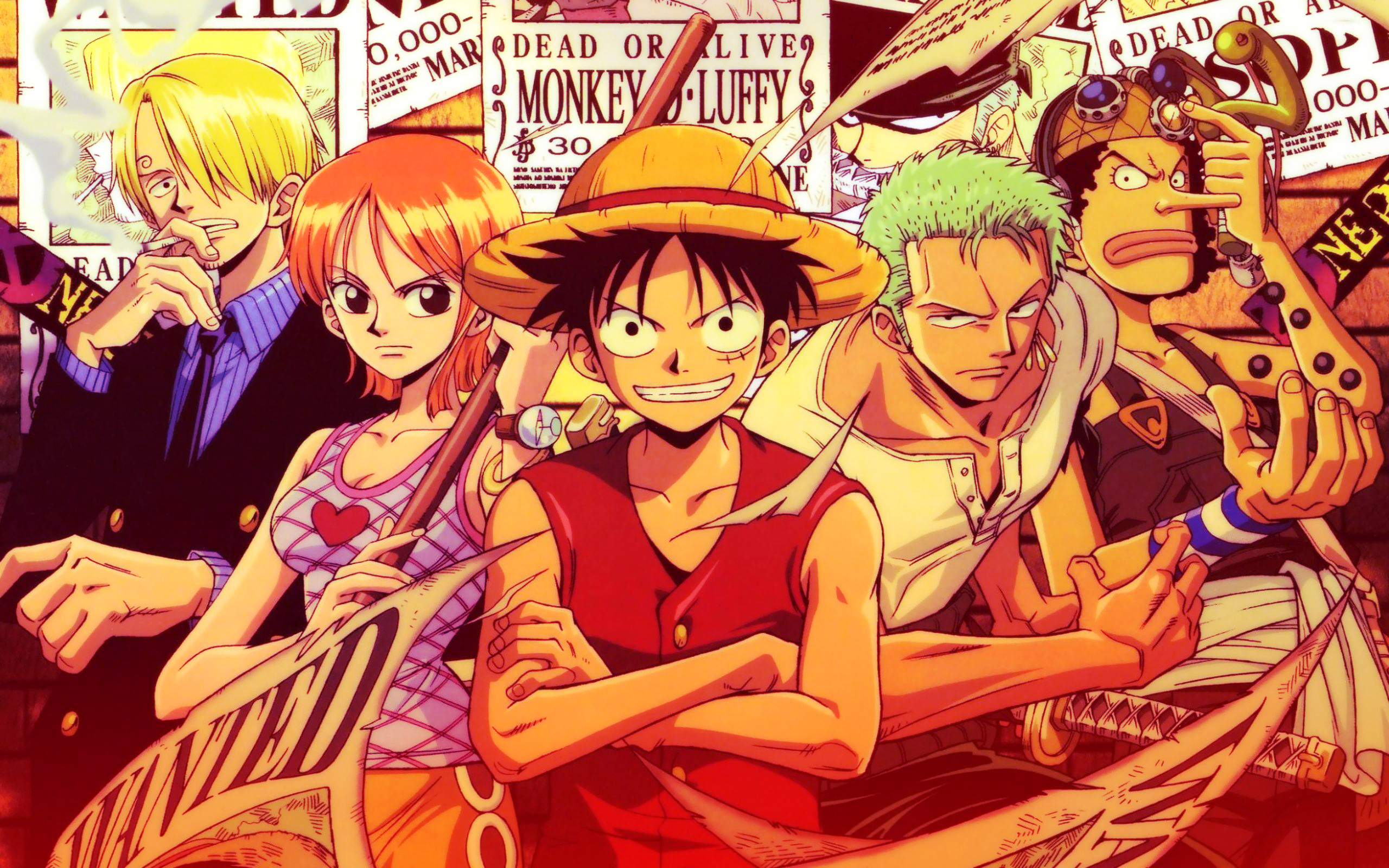 One Piece Monkey D Luffy Nami Roronoa Zoro Usopp Sanji Staff Wanted Posters Cigarettes Straw Hat Smo 2560x1600
