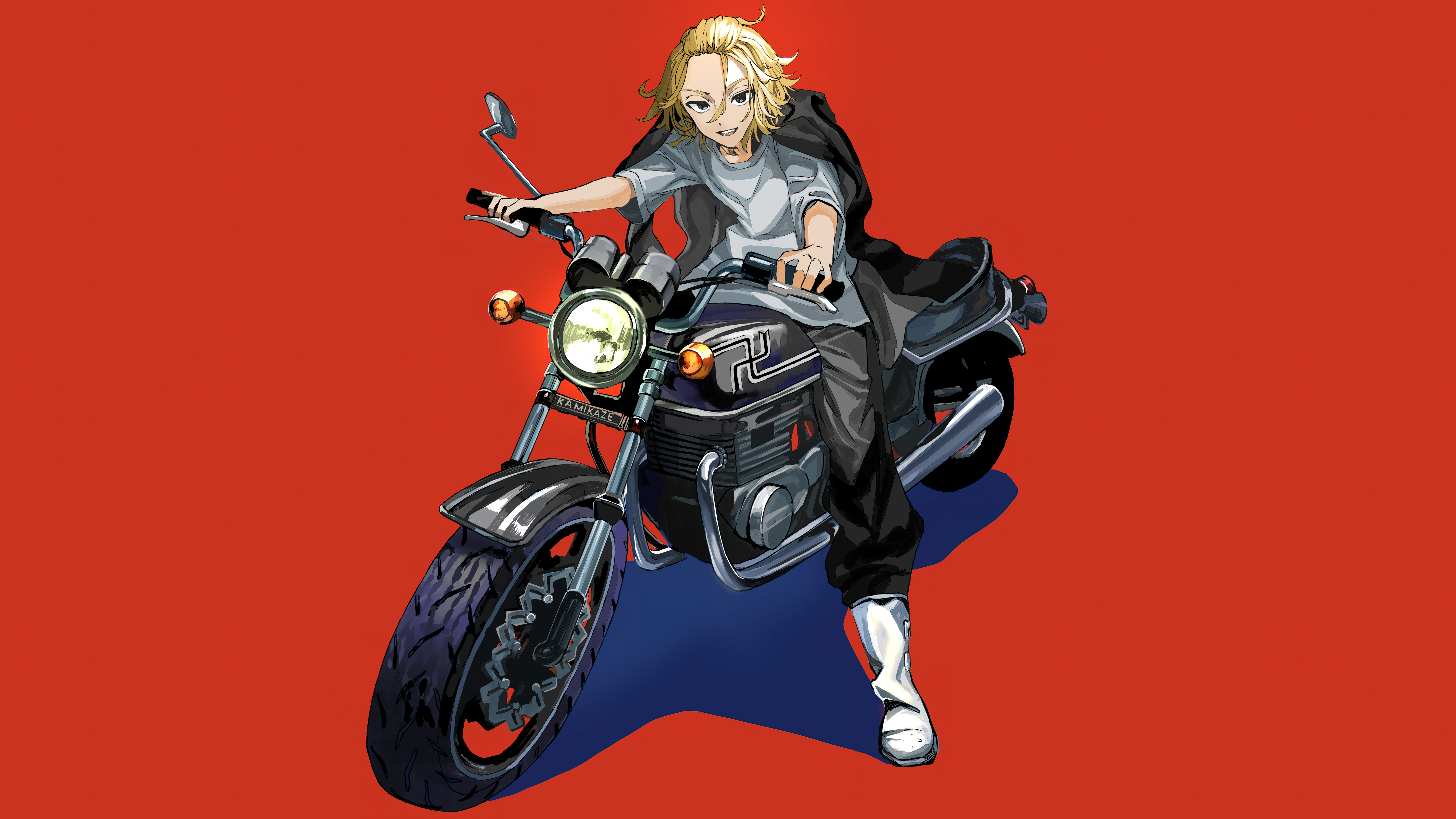 Anime Tokyo Revengers Manjiro Sano Anime Boys Motorcycle Red Background Blonde 7680x4320