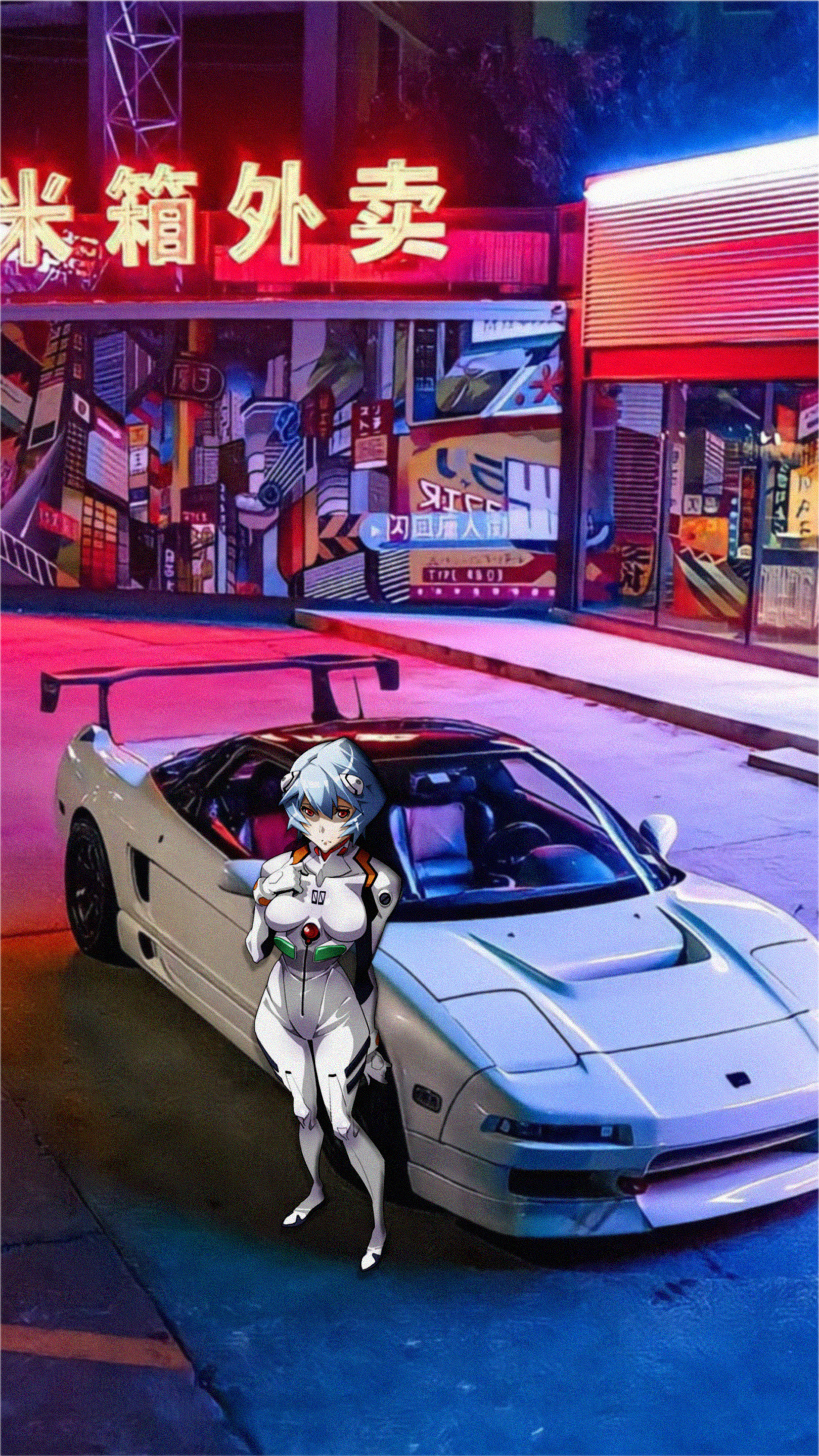 Honda NSX Anime Girls Japanese Cars Ayanami Rei Animeirl Car Neon Genesis Evangelion 1620x2880
