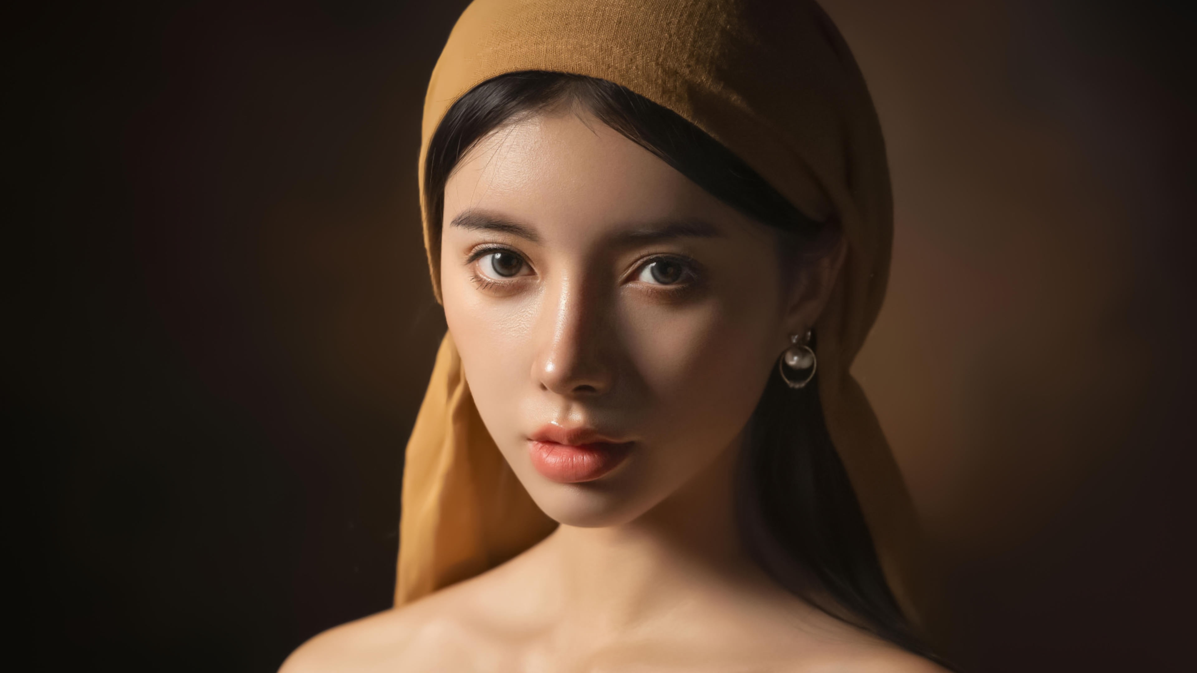 Model Women Asian Face Lee Hu Simple Background Portrait Closeup 3840x2160