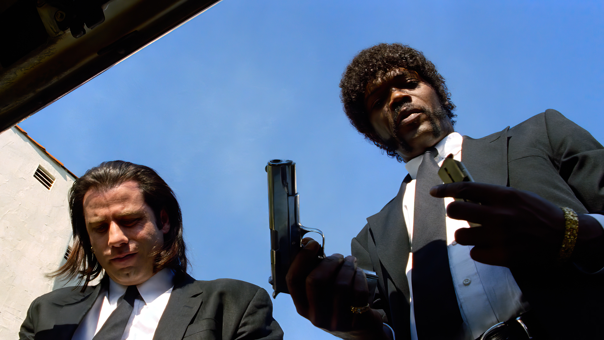 Pulp Fiction Pistol John Travolta Samuel L Jackson Men Suits Movies Film Stills 1920x1080