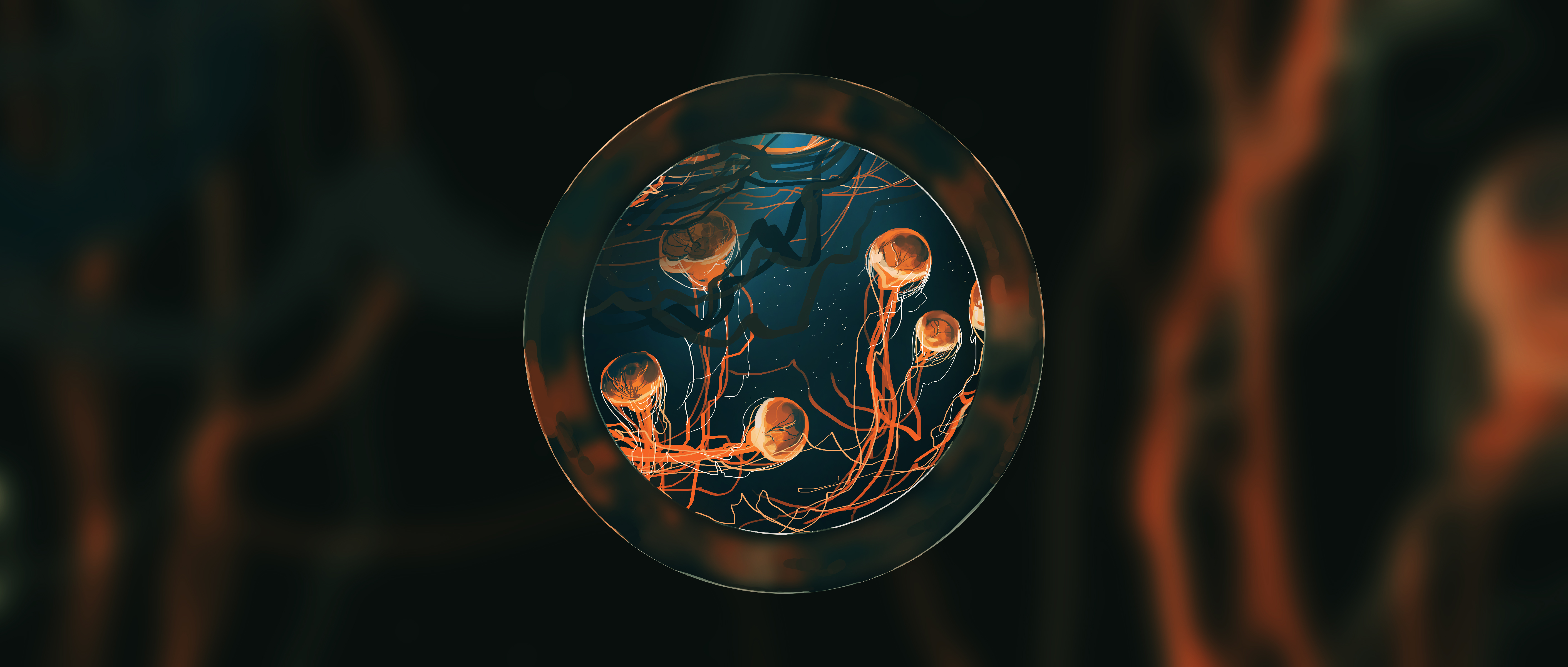 Gracile Digital Art Artwork Illustration Jellyfish Minimalism Abstract Wide Screen Ultrawide Circle 5640x2400
