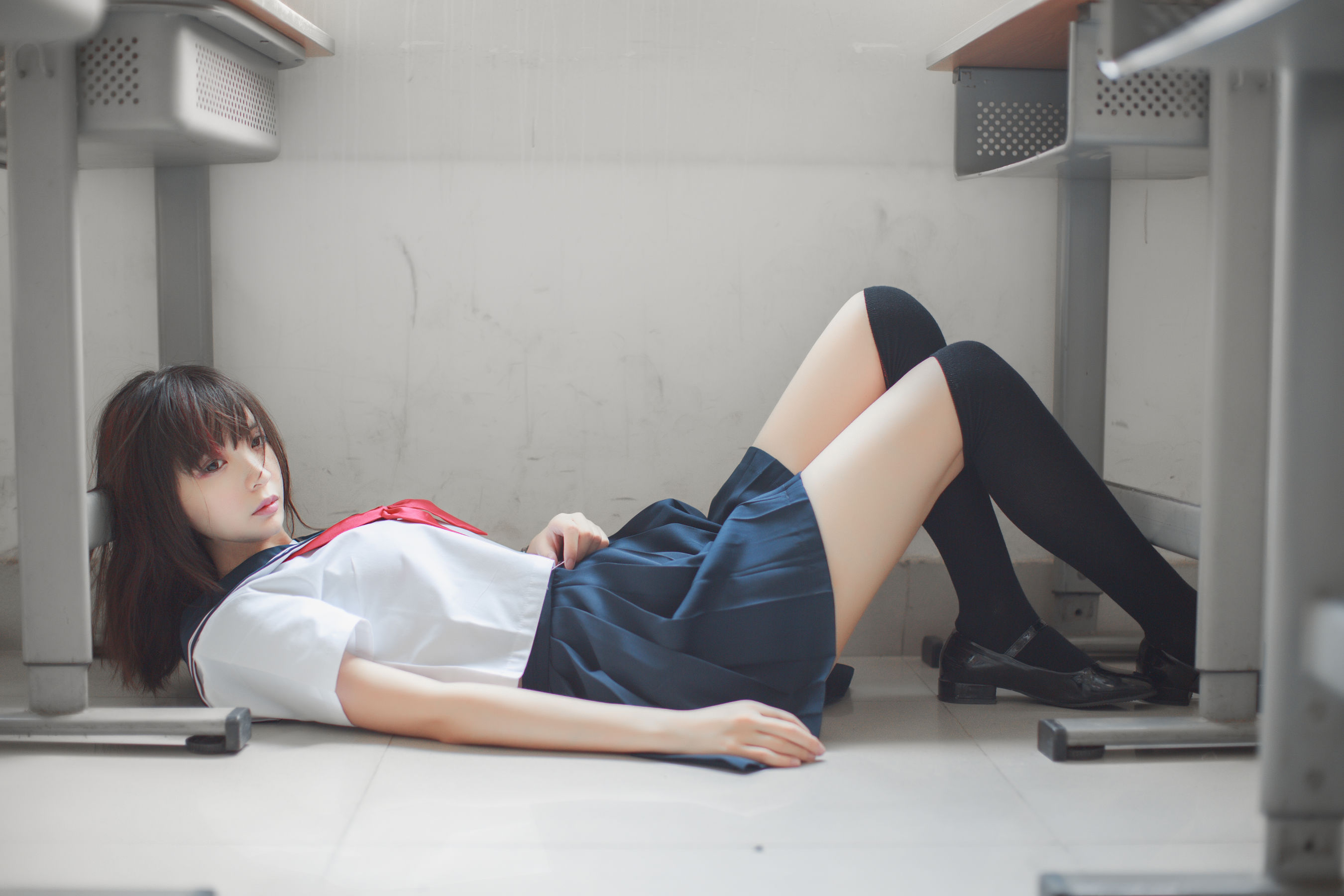 Women Model Asian School Uniform Women Indoors Brunette 2700x1800