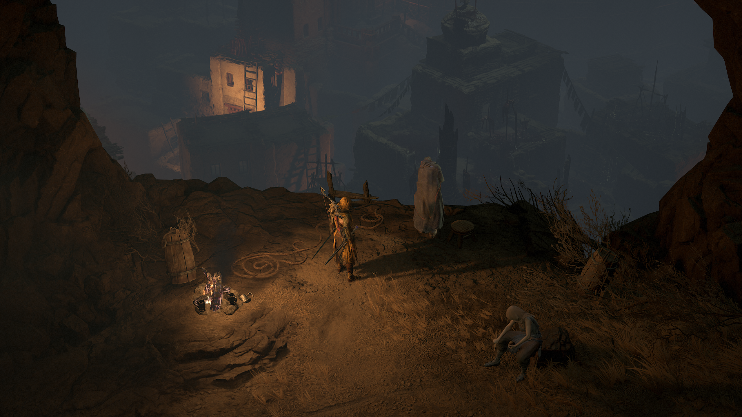 Diablo Sanctuary Video Games CGi Campfire Building Night 2560x1440