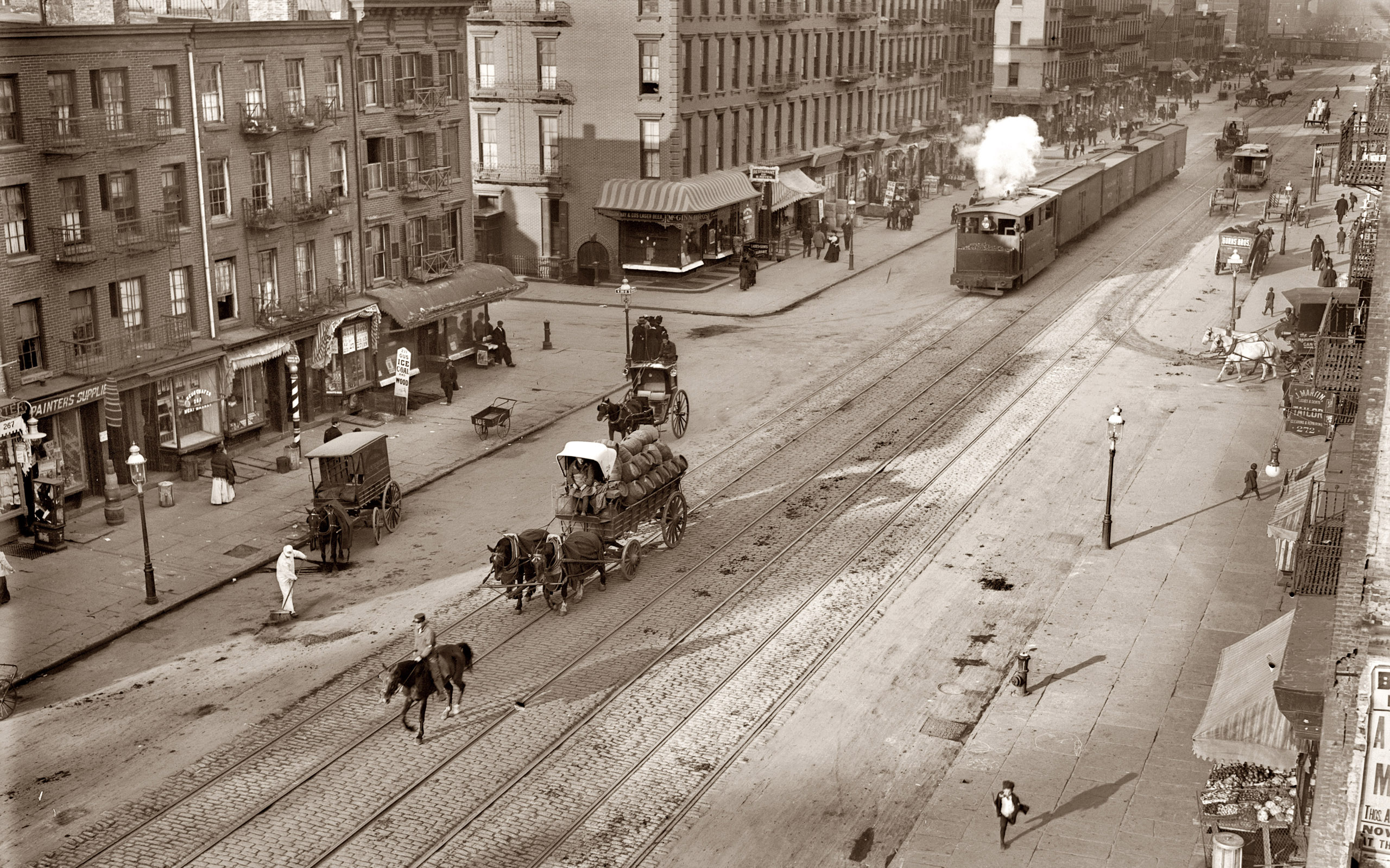 Street Horse Monochrome Tram Old Photos Vintage New York City 1900s 2560x1600