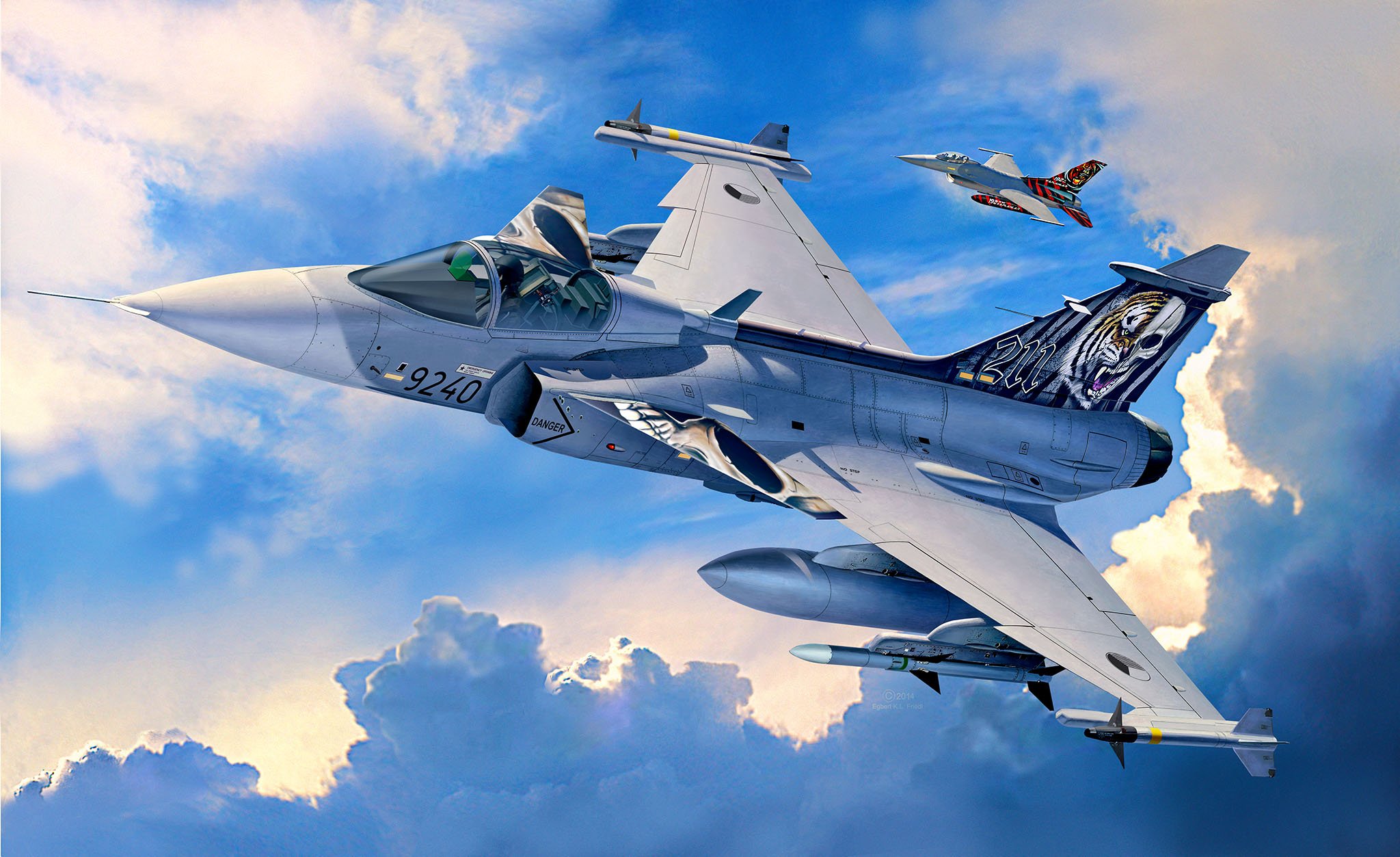 Aircraft Army Military Military Vehicle Sky Clouds Flying Artwork JAS 39 Gripen 2048x1253