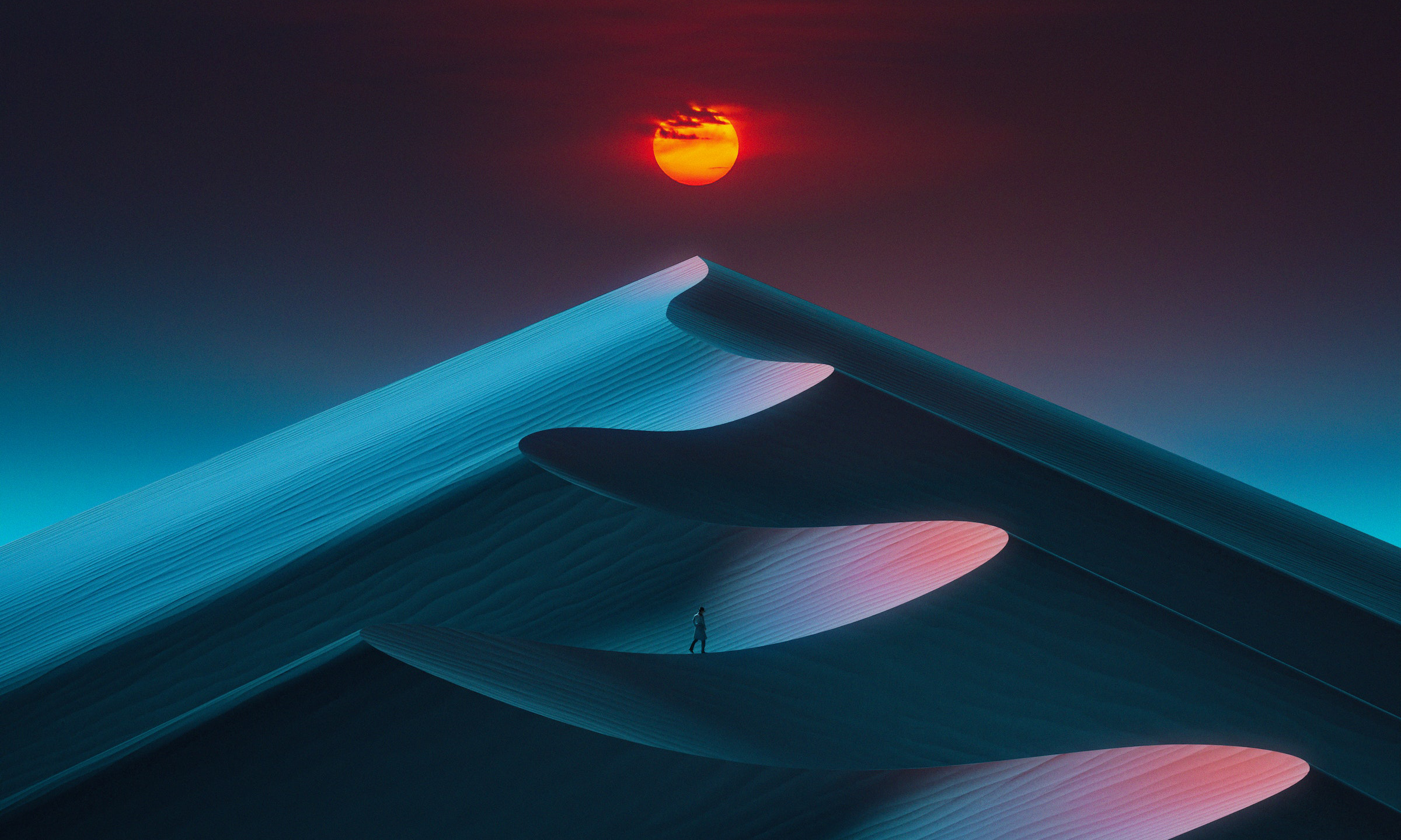 Digital Art Artwork Illustration Dunes Desert Landscape Sand Night Nightscape Nature Simple Backgrou 2400x1440