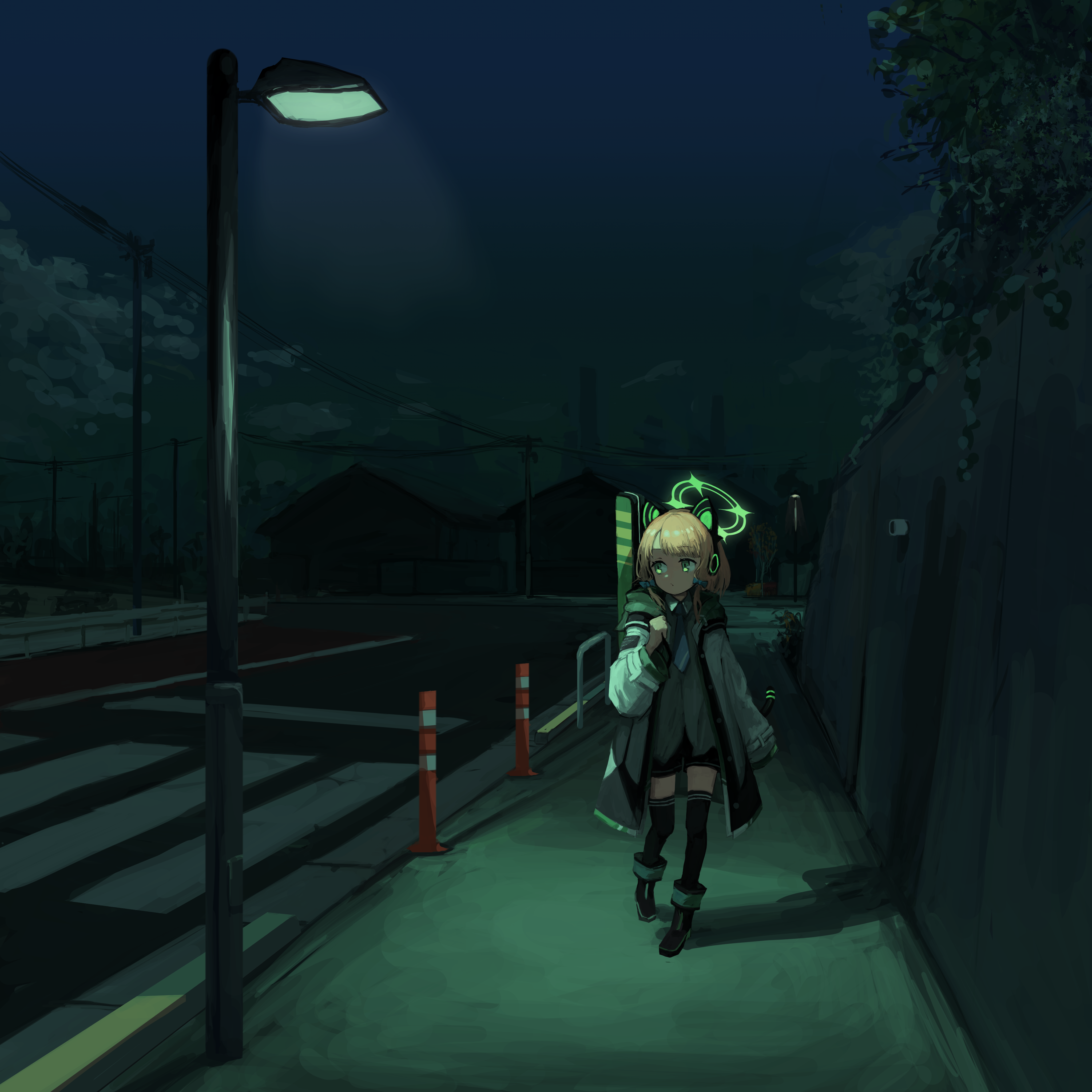 Saiba Midori Blue Archive Blue Archive Night Street Blonde Green Eyes 4093x4093