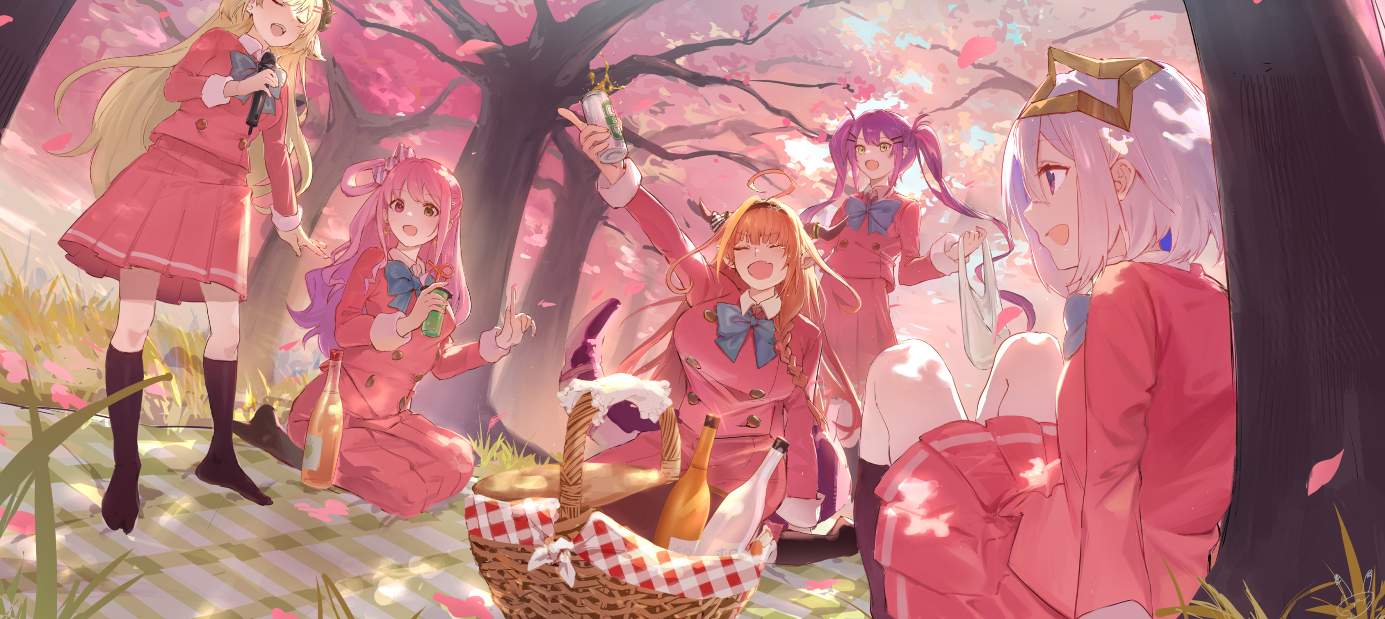 Anime Anime Girls Picnic School Uniform 2760x1234