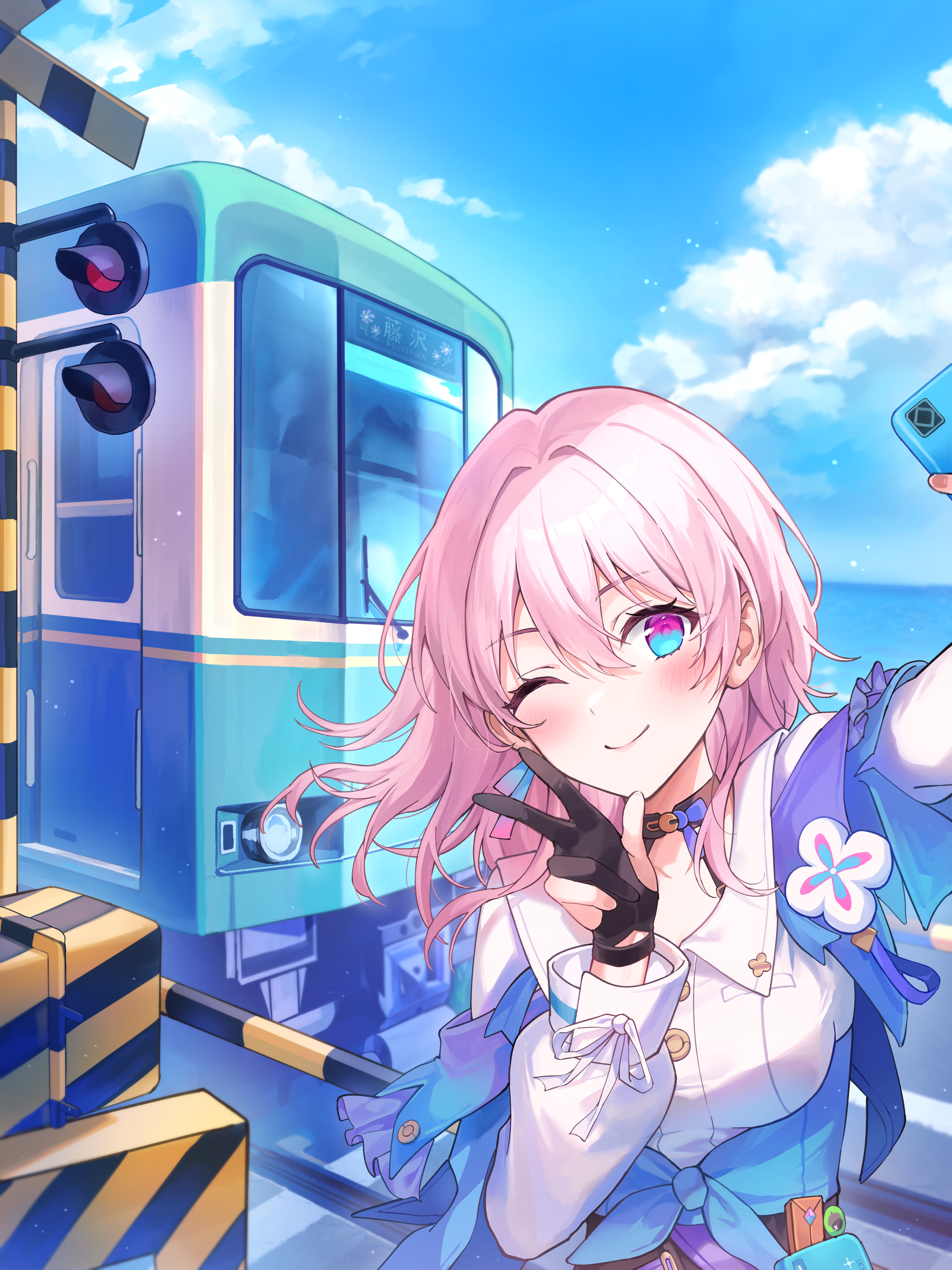Anime Girls Pink Hair Anime Portrait Display Smiling Peace Sign Selfies Blushing Looking At Viewer O 3600x4800