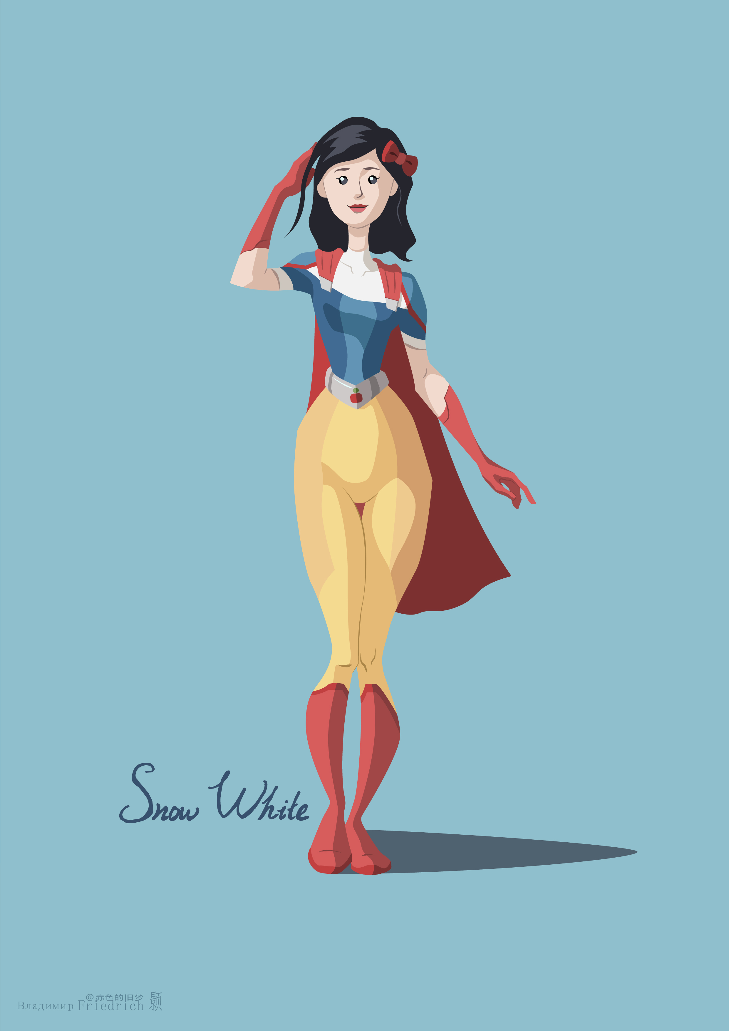 Illustration Flatdesign Disney Princesses Snow White Superheroines Superhero Simple Background Minim 2481x3508