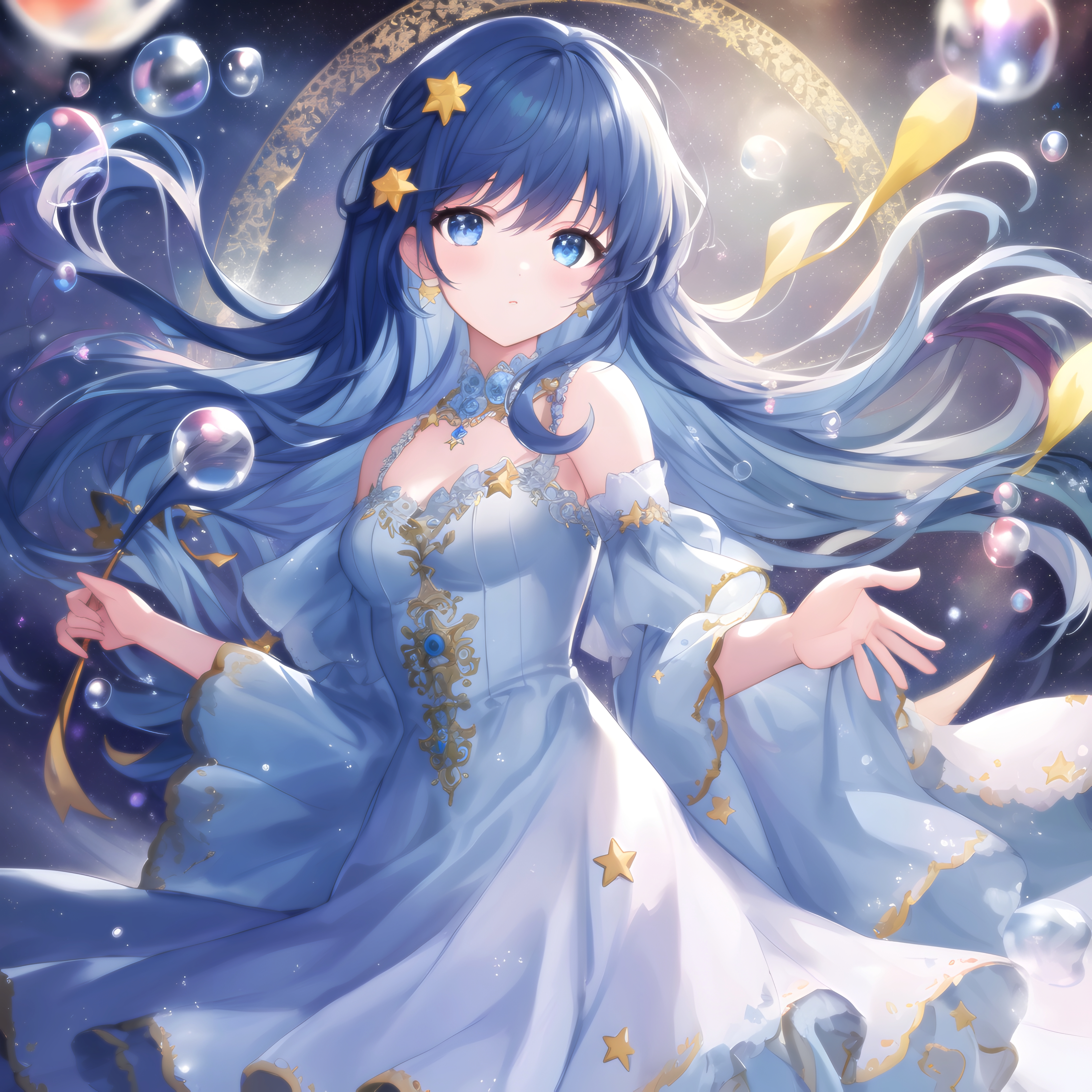 Anime Anime Girls Original Characters Artwork Digital Art Dress Blue Hair  Blue Eyes Water Drops Ai A Wallpaper - Resolution:4096x4096 - ID:1366375 -  