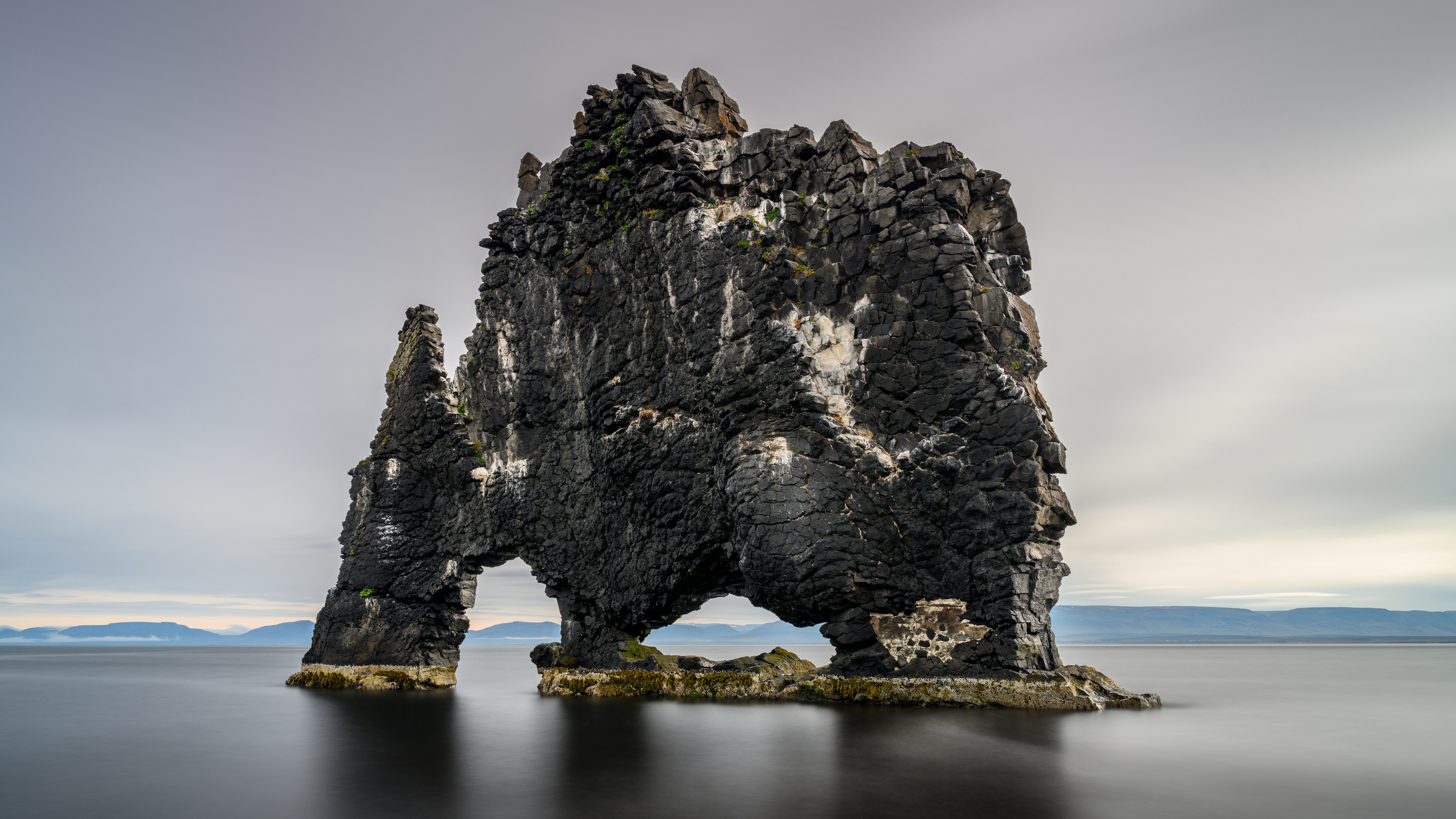 Iceland Hvitserkur Nature Rock Formation Sea Sky Clouds Water 3840x2160