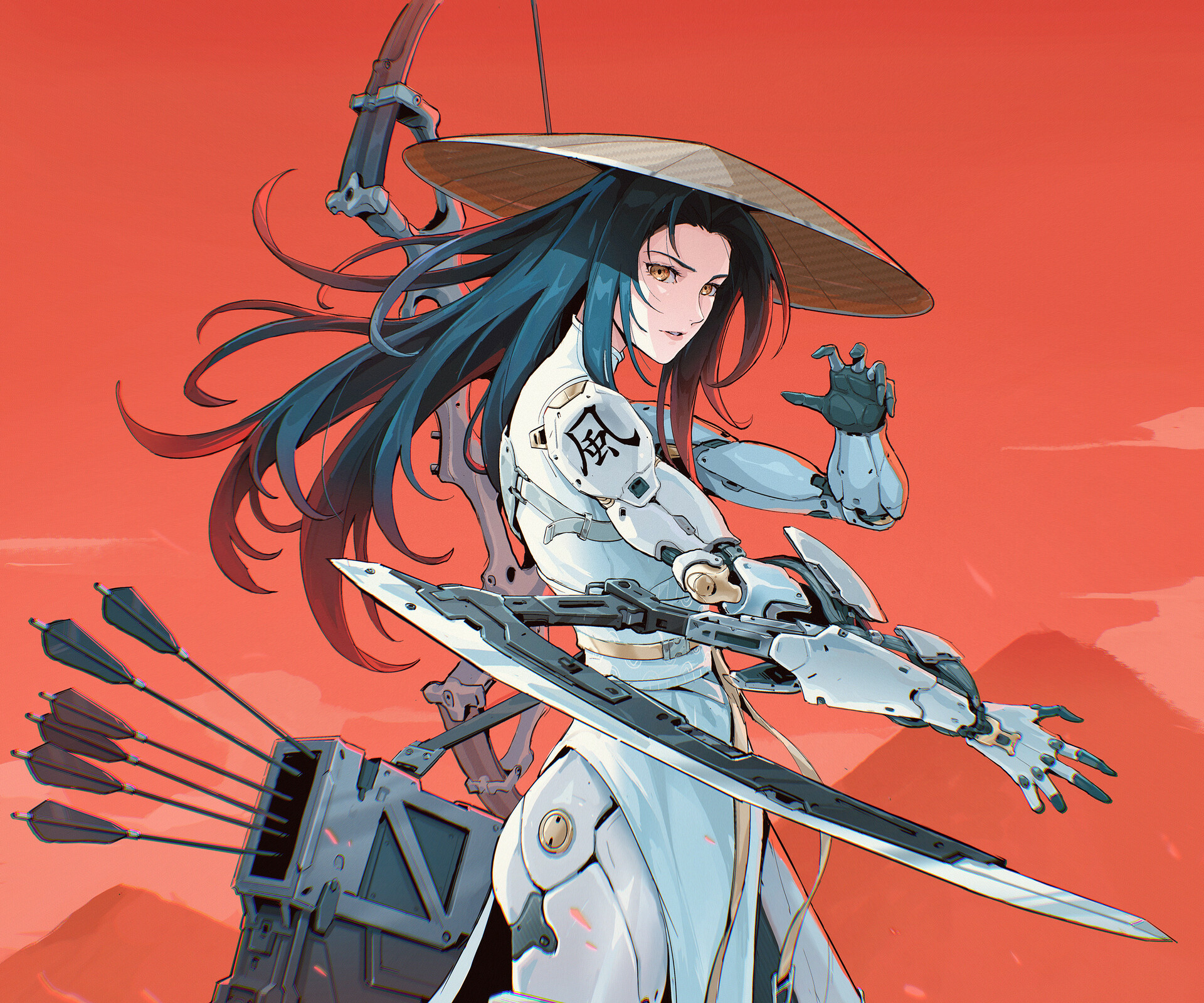Cyborg Female Warrior Red Anime Girls Weapon 1920x1600