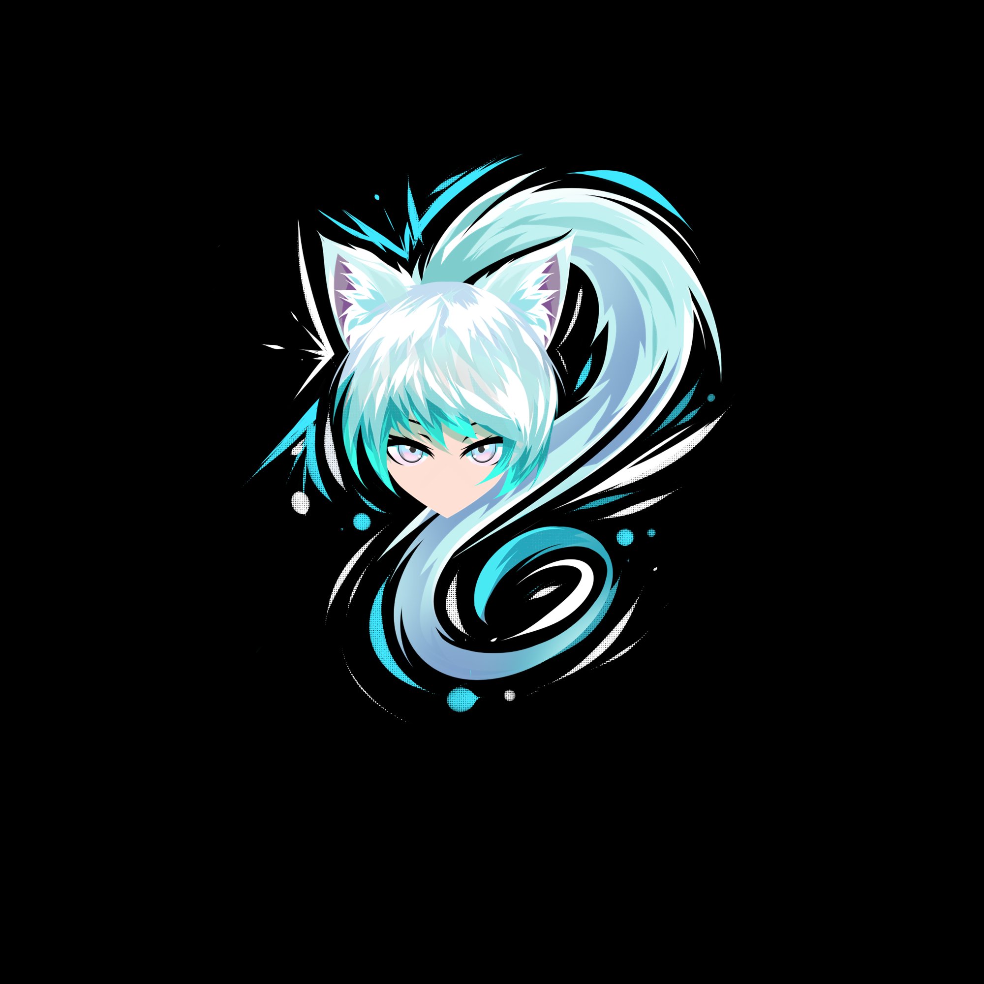 Logo Anime Anime Girls Gatos Anime Simple Background Black Background Minimalism Fox Girl Fox Ears 2000x2000
