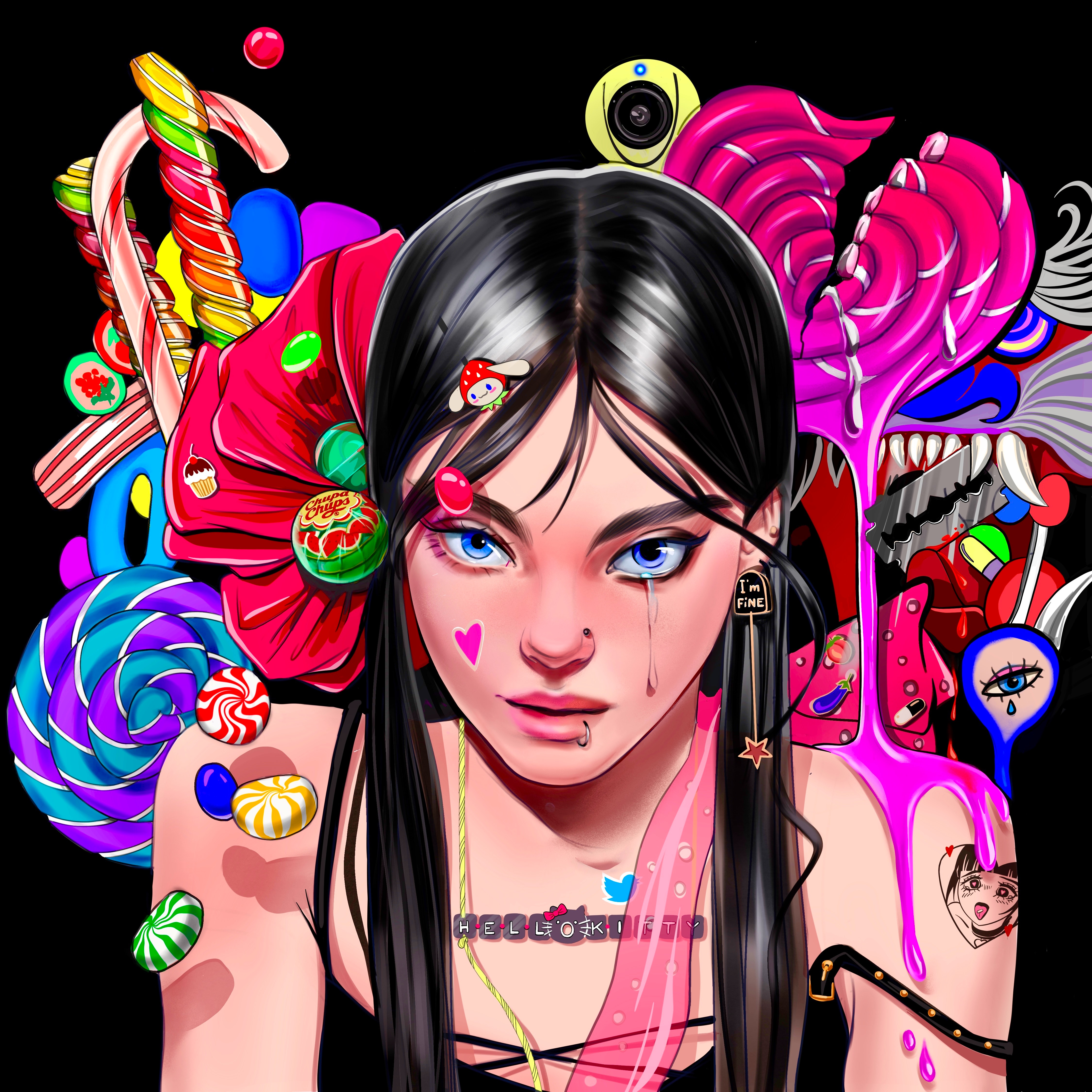 Digital Digital Art Artwork Render Women Looking At Viewer Fantasy Art Fantasy Girl Blue Eyes Dark H 4500x4500