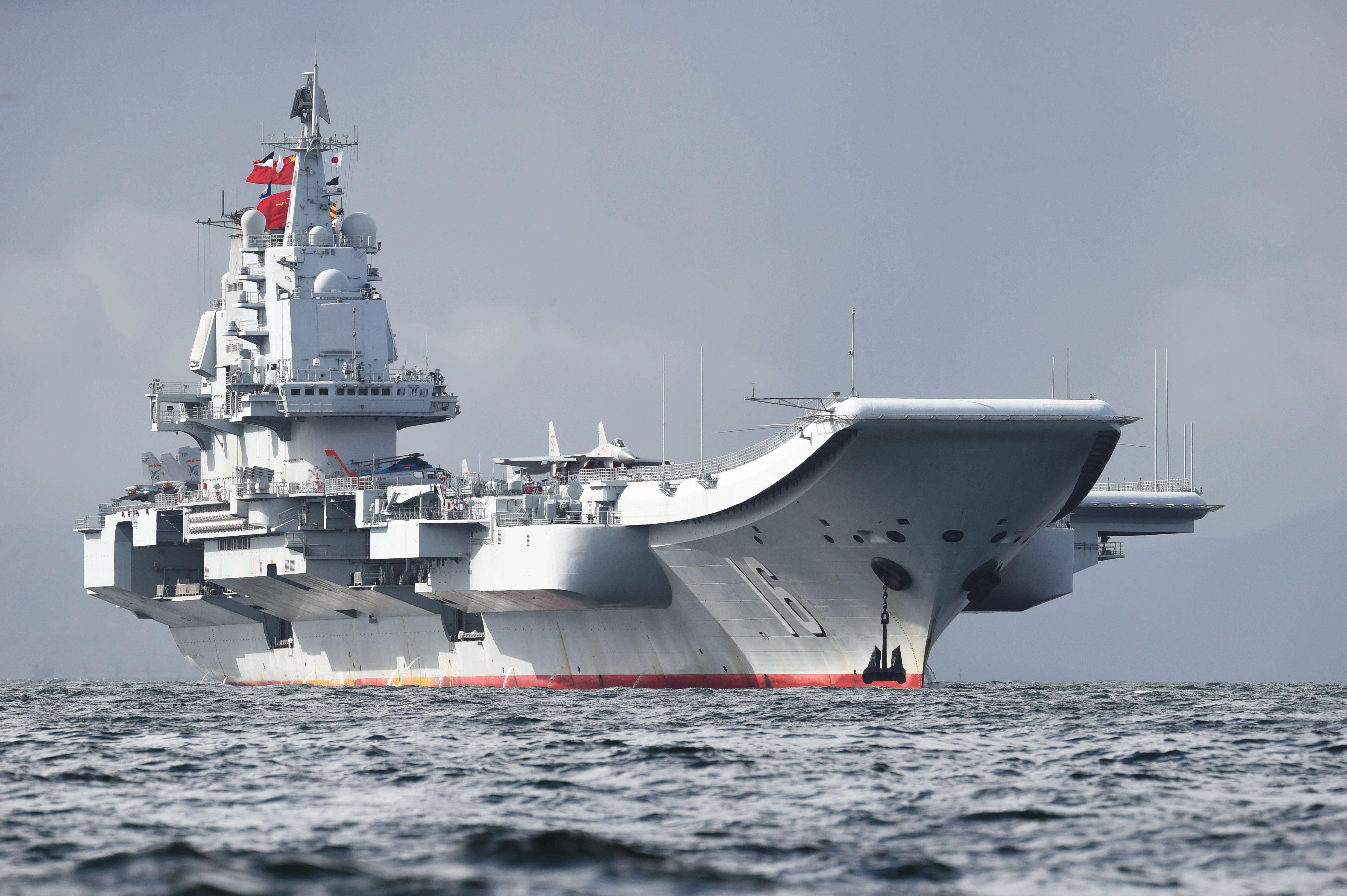 Peoples Liberation Army Navy Type 001 Aircraft Carrier J 15 Military Vehicle Water Sky Clouds Flag S 4928x3280