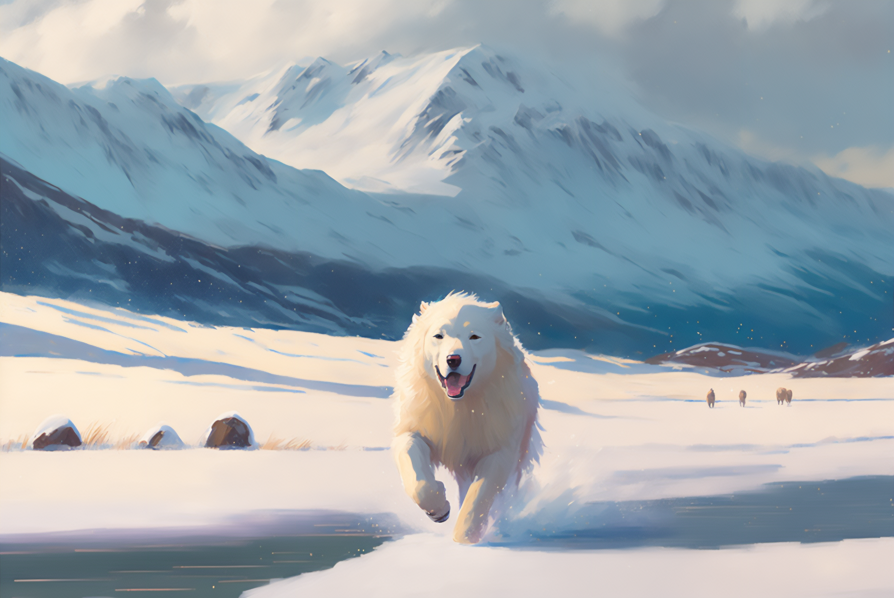 Ai Art Snow Dog Mountains Illustration Winter Animals 3060x2048