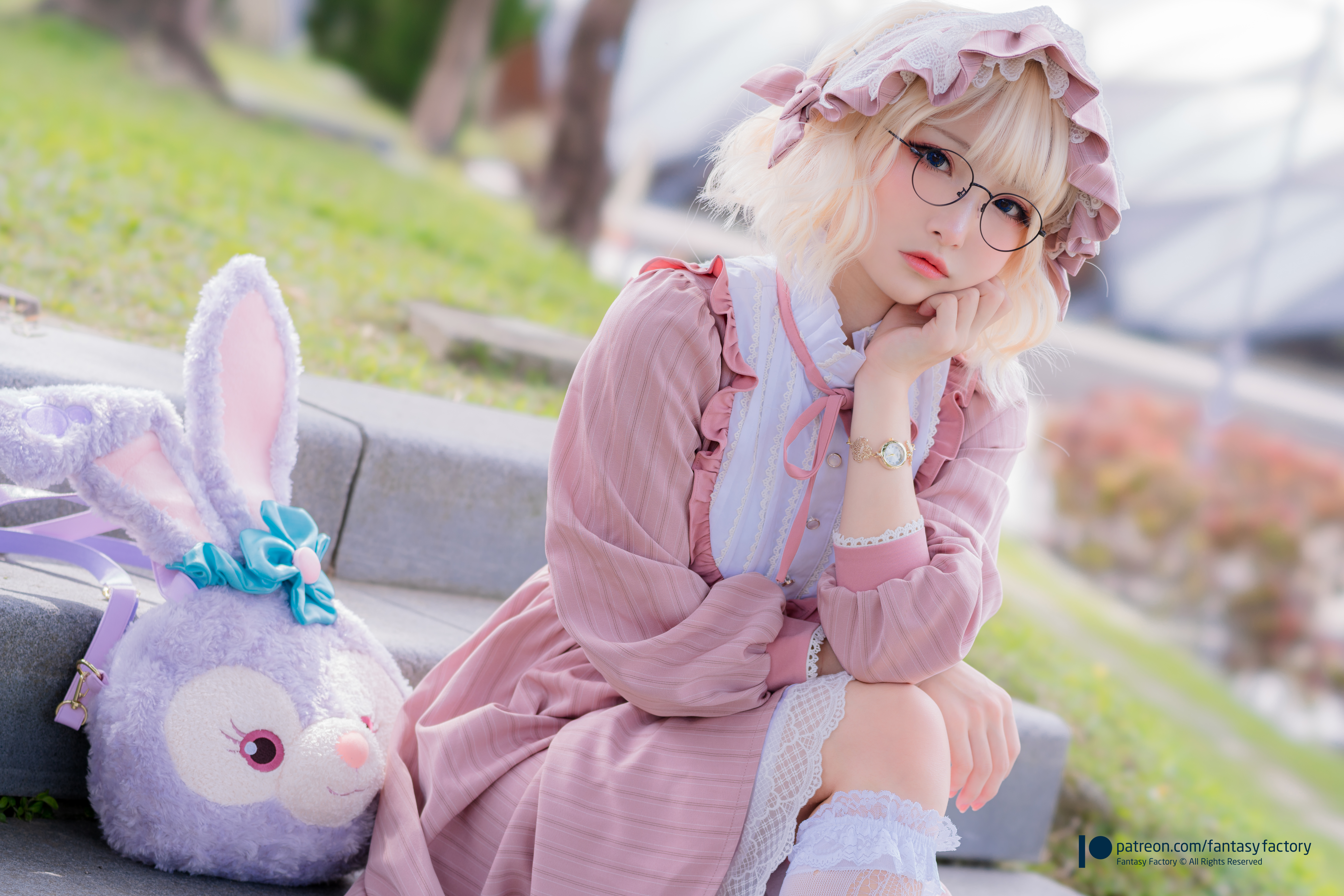 Women Model Asian Cosplay Women Outdoors Women With Glasses Watermarked Looking At Viewer Blonde Sho 7952x5304