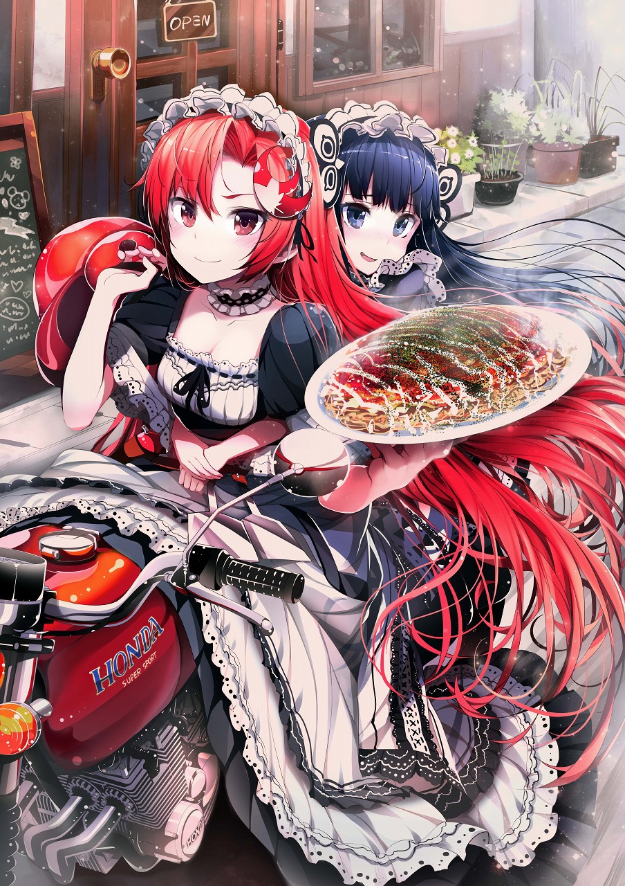 Anime Anime Girls Two Women Original Characters Maid Maid Outfit Artwork Digital Art Fan Art Food Mo 904x1280