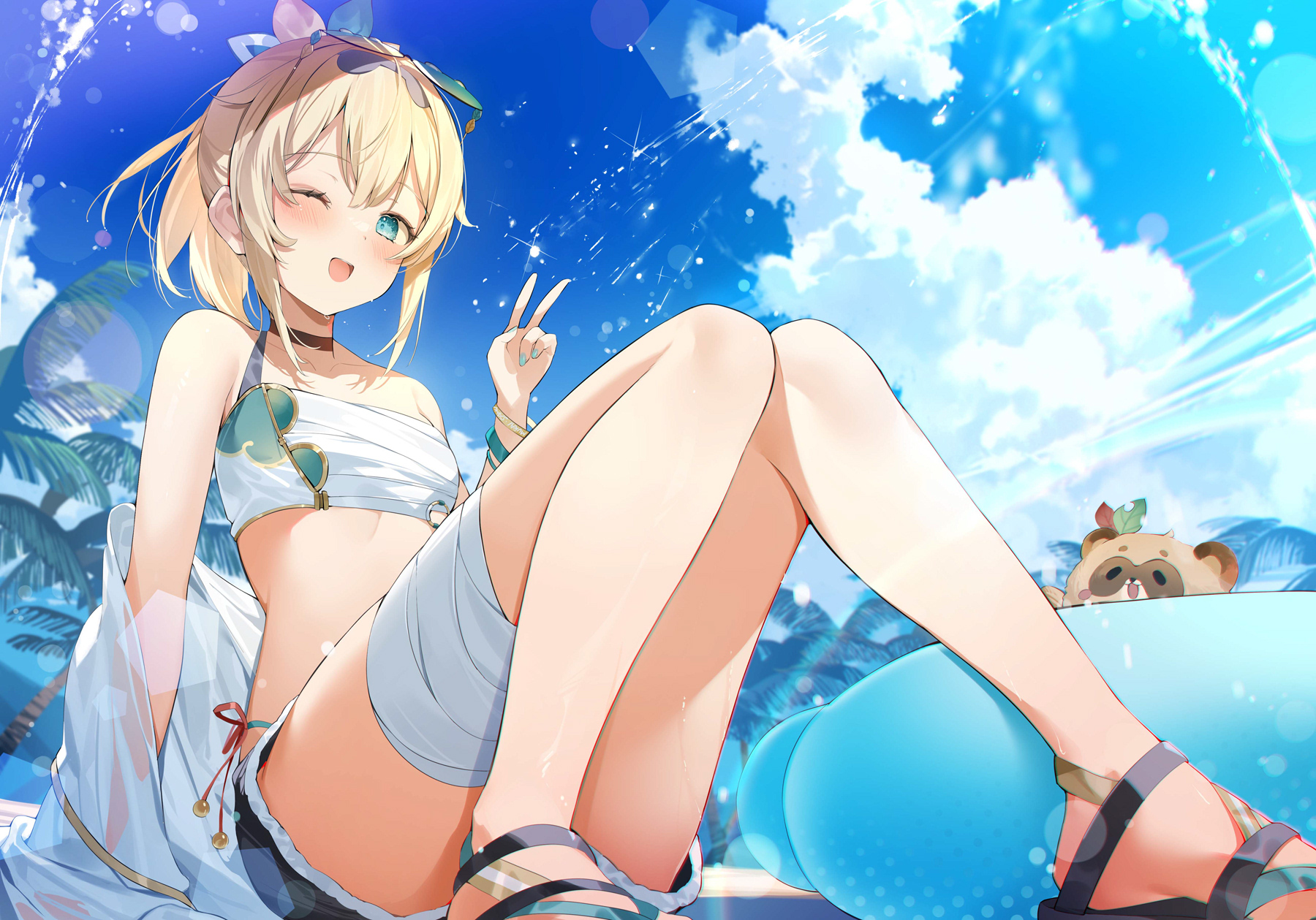 Anime Anime Girls 2D Artwork Digital Art Looking At Viewer Blue Eyes Blonde Shorts Outdoors Pixiv Op 1800x1259