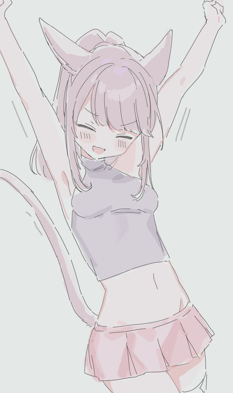 Anime Girls Women Portrait Display Stretching Armpits Closed Eyes Cat Girl Cat Ears Cat Tail Blushin 818x1381