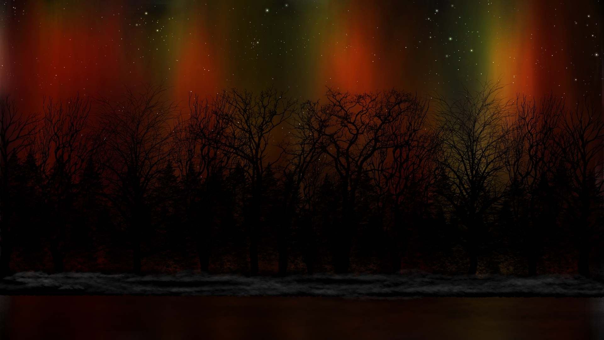 Digital Painting Digital Art Nature Landscape Aurorae Silhouette 1920x1080