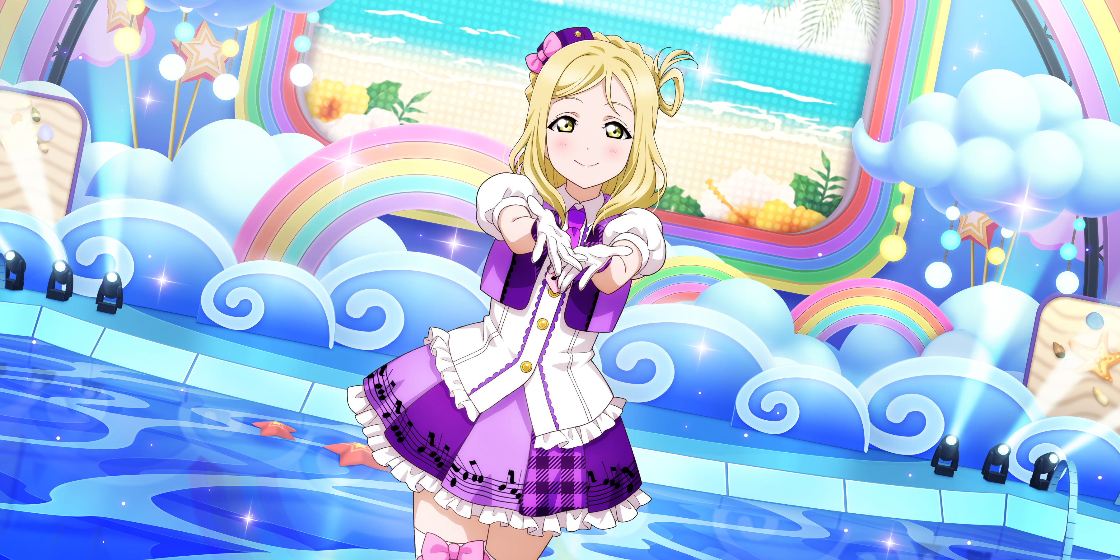 Ohara Mari Love Live Sunshine Love Live Anime Anime Girls Gloves Smiling Looking At Viewer Stages St 3600x1800